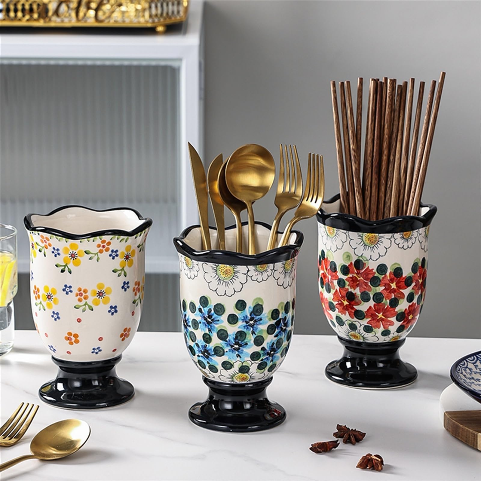KOOK TIME Portautensili Cucina - Porta Mestoli Moderno in Ceramica e Bambù, Barattolo Quadrato - Contenitore per Utensili da Cucina 10,5 x 10,5 x 15 cm (Verde Salvia Portautensili