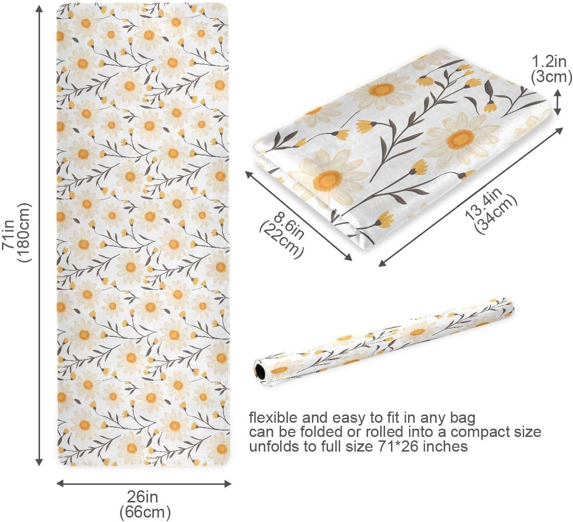 ALAZA Cute Daisy Floral Flower Yoga Mat Non Slip Fitness Exercise Mat, Workout Mat for Yoga, Pilates and Floor Exercises