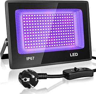 CREATESTAR - Lámpara UV LED negra de 100 W, resistente al agua IP67, 315-400 nm, con interruptor para Halloween, pintura corporal, carteles fluorescentes, bares y acuarios (1 unidad)