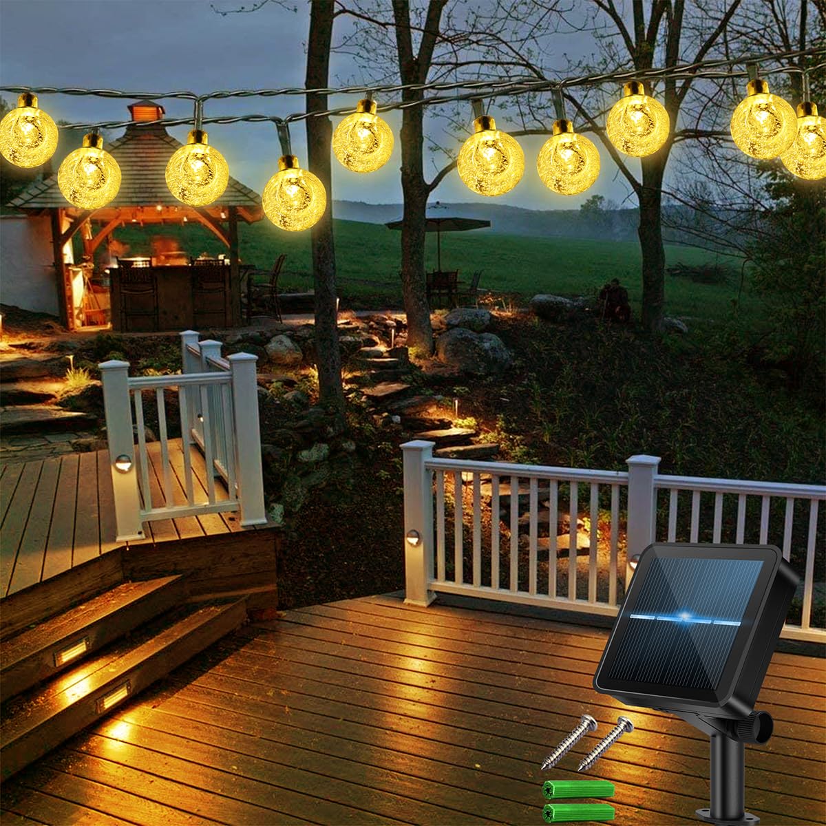 Solar Fairy Lights Garden Outdoor, 30LED 3M Solar Fairy Lights, Waterproof Solar Powered Bubble Lights, 8 Modes with 8-Hour Timer, Suitable for Garden, Party, Yard, Decoration, Home(Warm White)