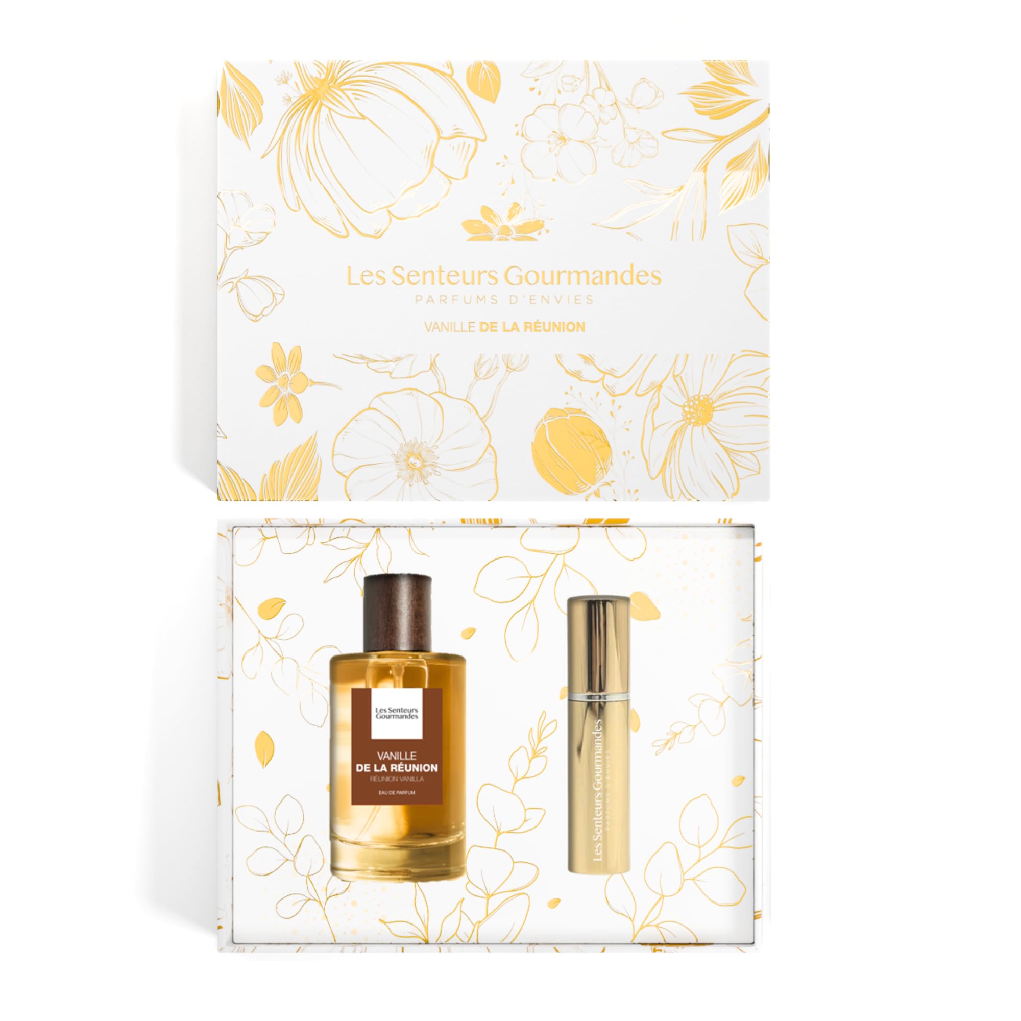 Les Senteurs Gourmandes - Cofanetto Vaniglia della Reunion - Eau de Parfum Femme 100 ml e Vaporizzatore de sac - Note Bergamotto Fiore di Mandorla e Vaniglia - 86% di origine naturale - Made in France