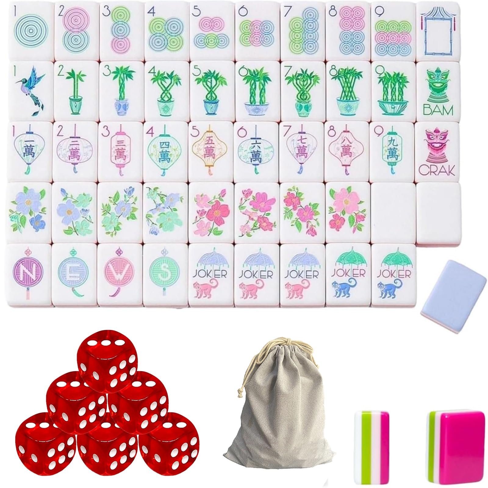 Set Mahjong acrilico da 160 pezzi - Gioco da viaggio americano a 4 strati con custodia(Blue purple)