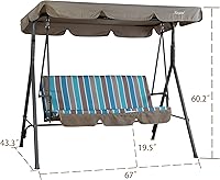 Vista 4 de Kozyard Alicia - Silla Columpio para Patio, Cómodos Asientos de 3 Cojines con Marco de Acero Resistente, Toldo Ajustable y Cojín Extraíble, Columpio