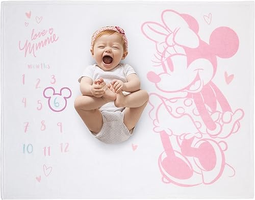 Miniatura 2 de Disney Minnie Mouse - Manta para bebé con hitos, súper suave, colores blanco, rosa y aguamarina