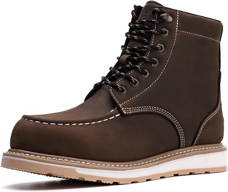 Waterproof Steel Moc Toe Mens Work Boots Classic Fashion Industrial Construction Insulated Safety Comfortable Shoes 6 Genuine Full Grain Leather Ankle Brown Footwear...