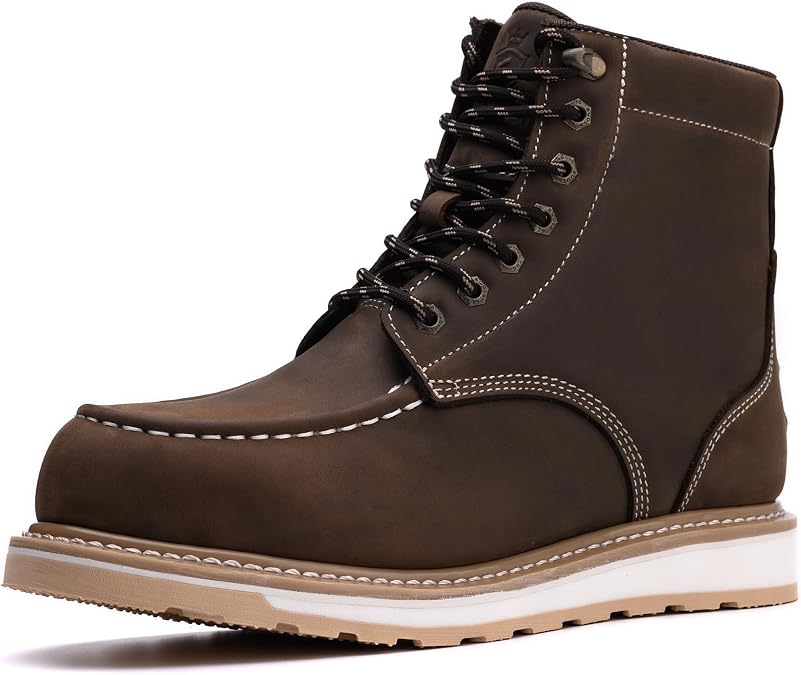 Waterproof Steel Moc Toe Mens Work Boots Classic Fashion Industrial Construction Insulated Safety Comfortable Shoes 6'' Genuine Full Grain Leather Ankle Brown Footwear...