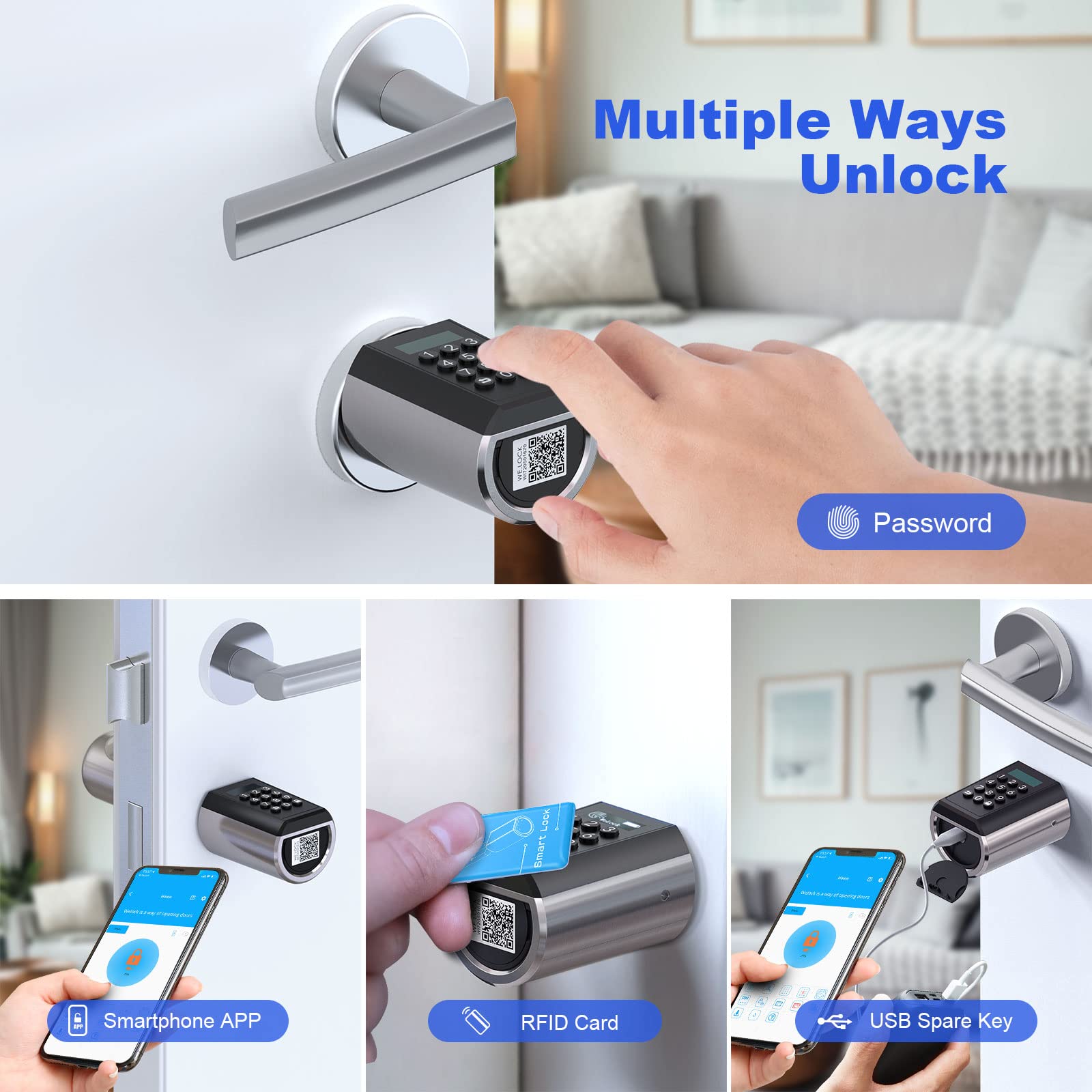 WELOCK PCB41 Serratura Elettronica per Porta con WiFiBOX3, per Smart Home, Serratura Elettrica con Scheda RFID e App, IP65, Impermeabile, con Funzione Smart