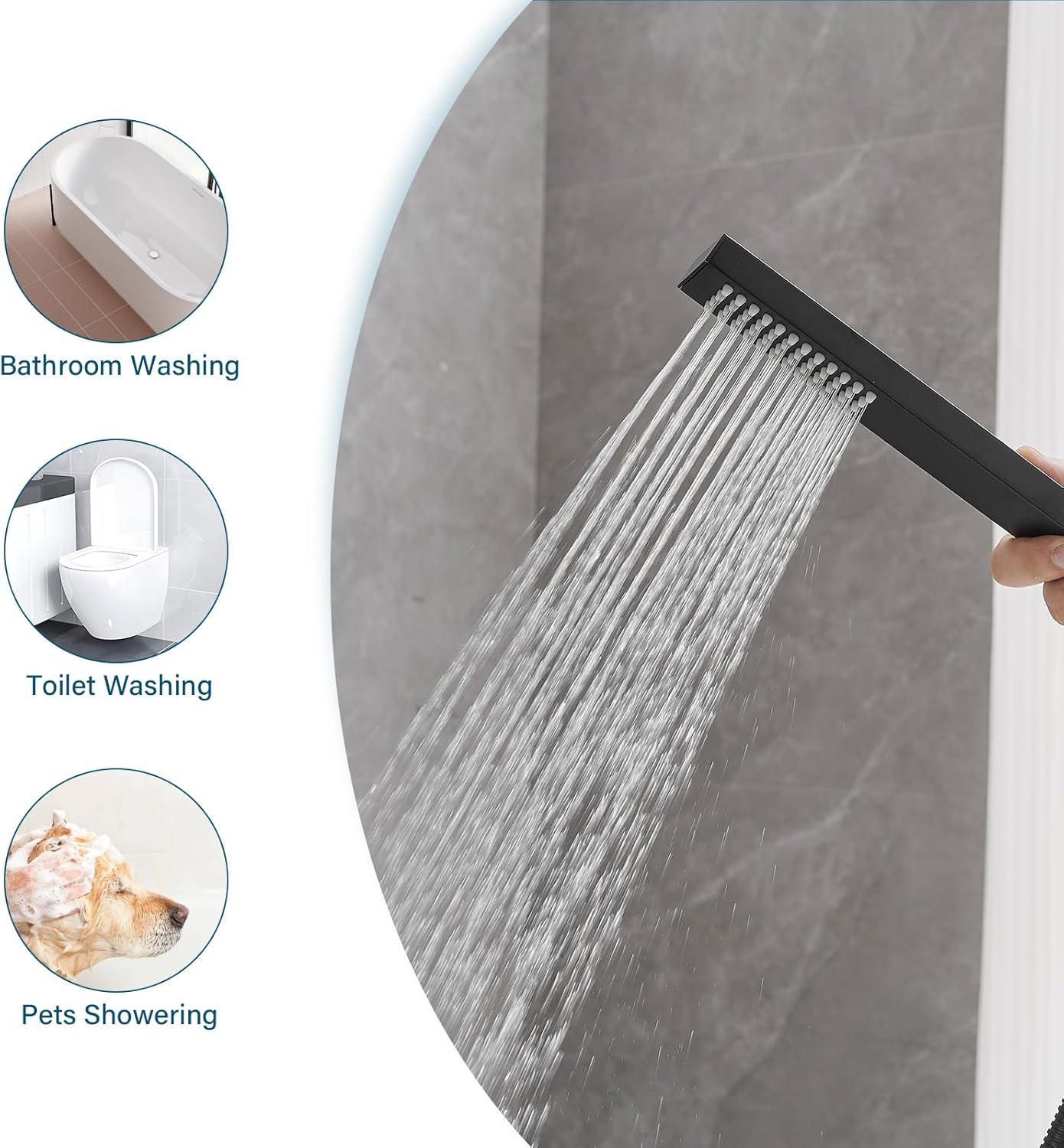 BWE Black Freestanding Bathtub Faucet Floor Mounted Tub Filler Waterfall Tub Spout with Handheld Shower Head Single Handle Solid Brass Construction Bathtub System Matte Black