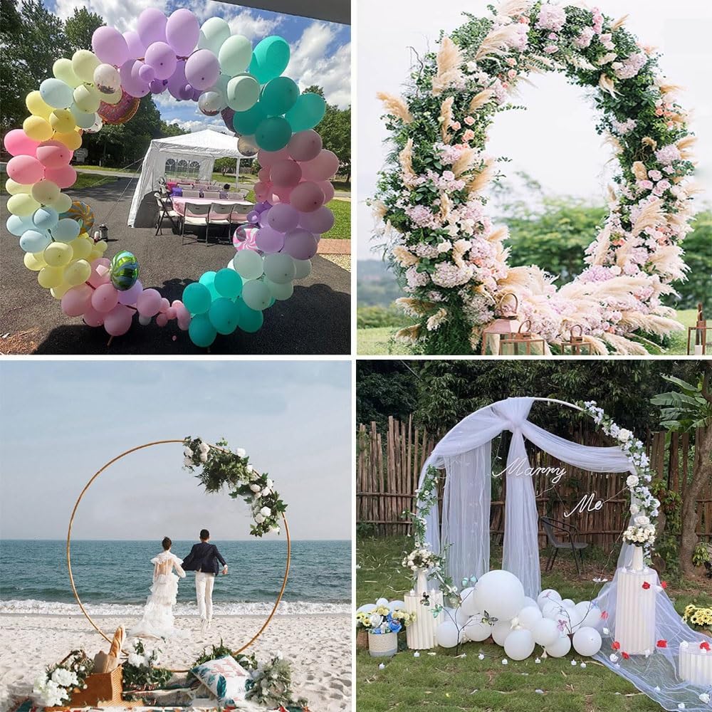 Arco Rotondo Per Palloncini E Fiori – 100-260 Cm, In Metallo Smontabile, Con Base Di Supporto, Colori Bianco/Oro/Nero, Per Matrimoni E Feste