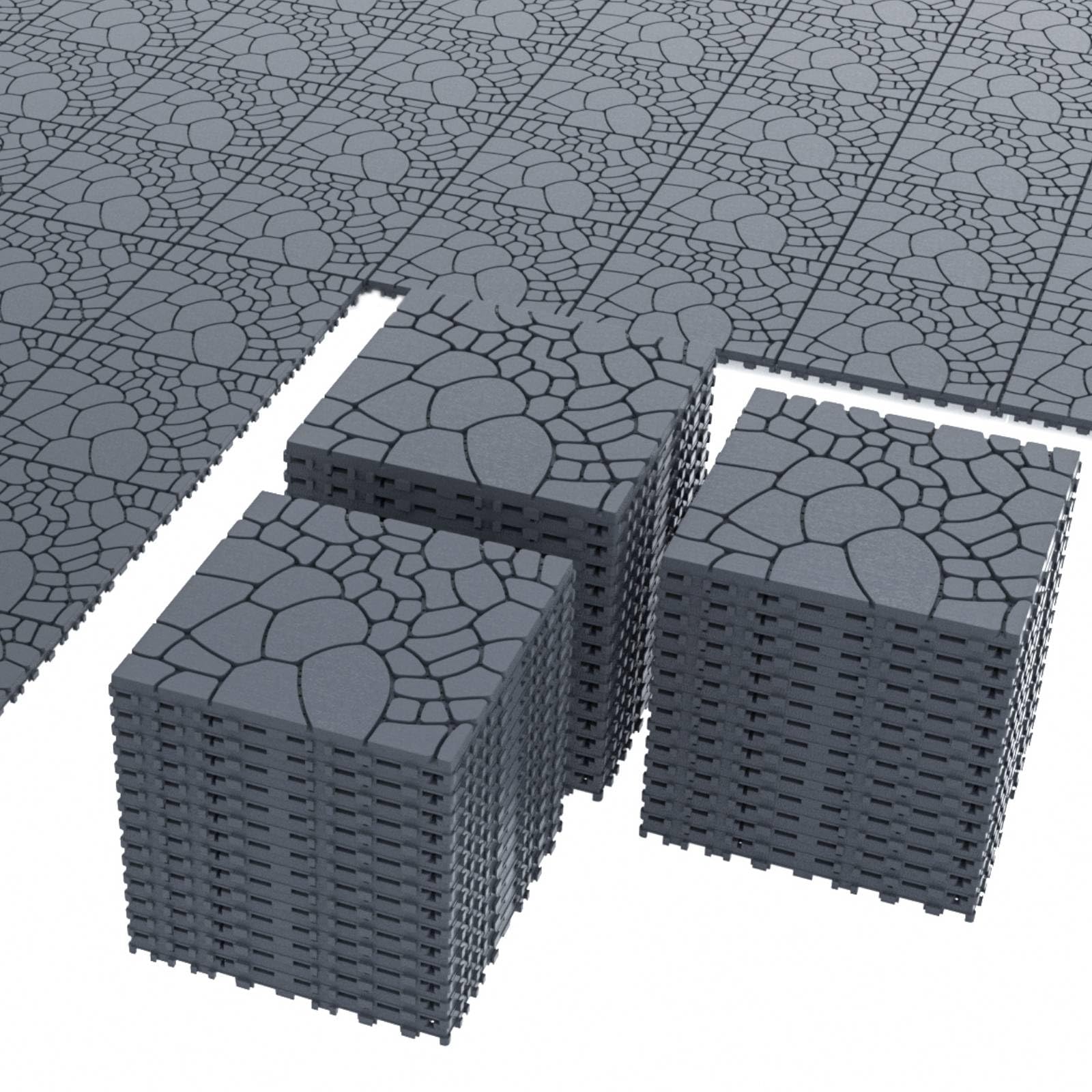9 Pièces (30 x 30 cm – 0,81 m²) Dalles de Terrasse Extérieure Clipsables, Caillebotis Plastique Antidérapant à Drainage Rapide pour Jardin, Piscine, Balcon(Lot de 9-Gris Foncé（STW))