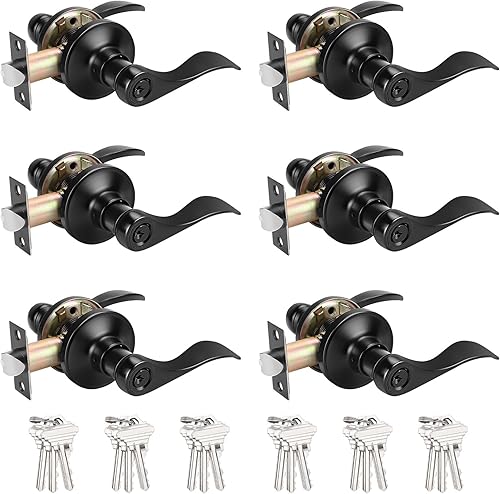 Miniatura 13 de Probrico Manijas de puerta de entrada de color negro mate con diferentes llaves, manijas de puerta de estilo ondulado para puertas interiores