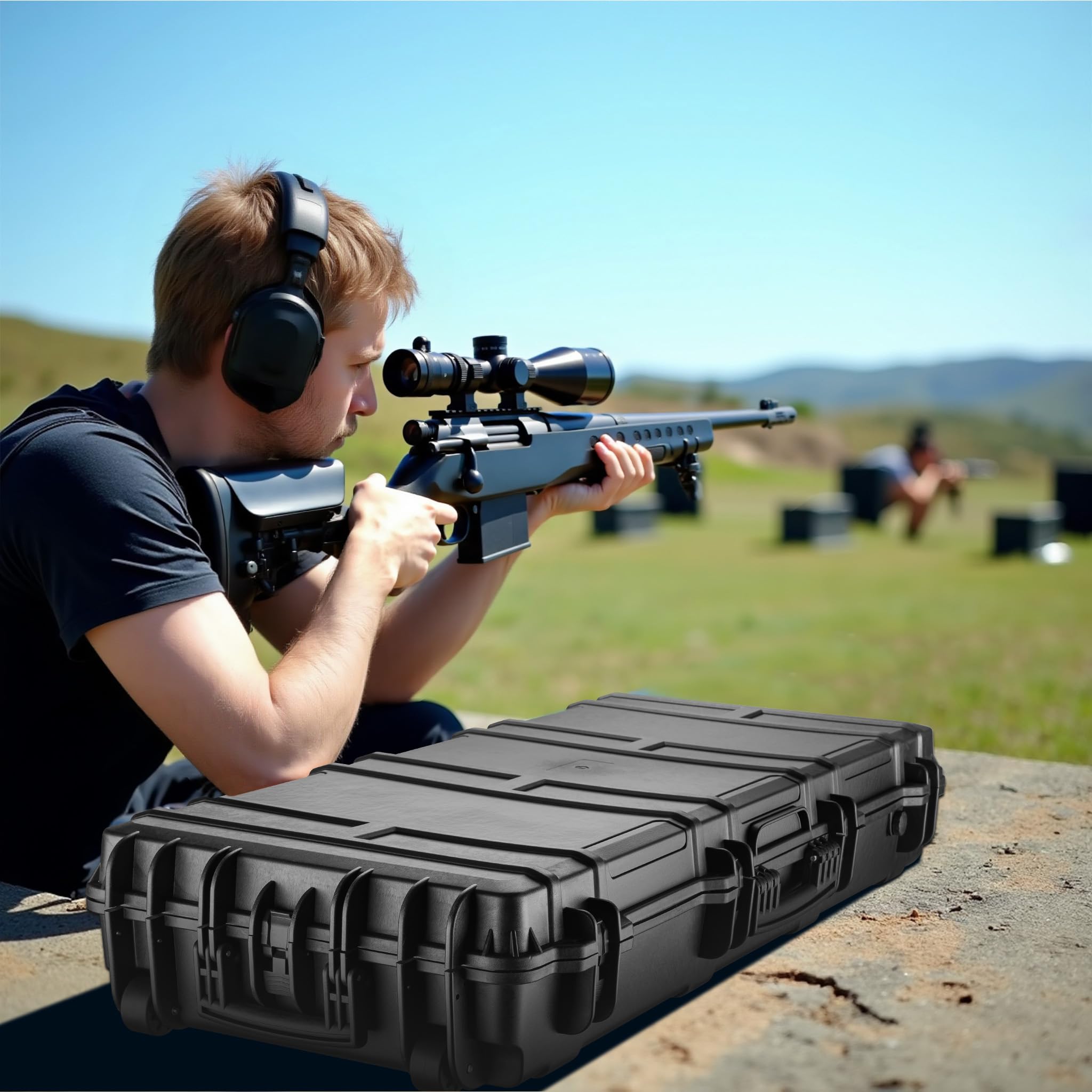 WilTec Maletín rígido 119x53x21 cm para Armas largas y Arco Impermeable IP67 con Espuma Interior PP+Fibra de Vidrio Estuche Resistente para Armas largas, Caza y arquería