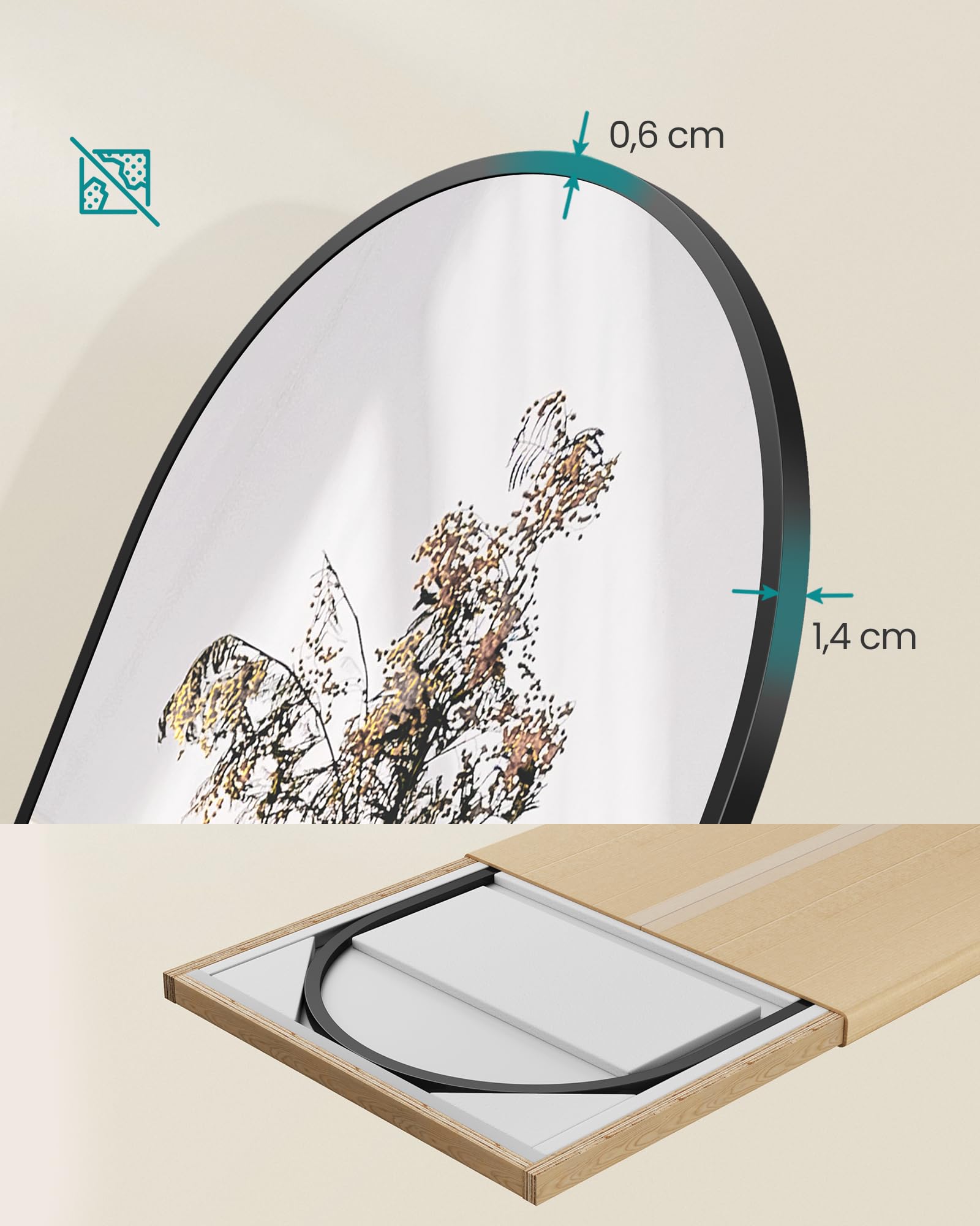 SONGMICS Volledige spiegel, 150 x 40 cm, staande boogspiegel, vloerspiegel, frame van aluminiumlegering, gehard glas, voor slaapkamer, woonkamer, kleedkamer, inktzwart LFM035B01