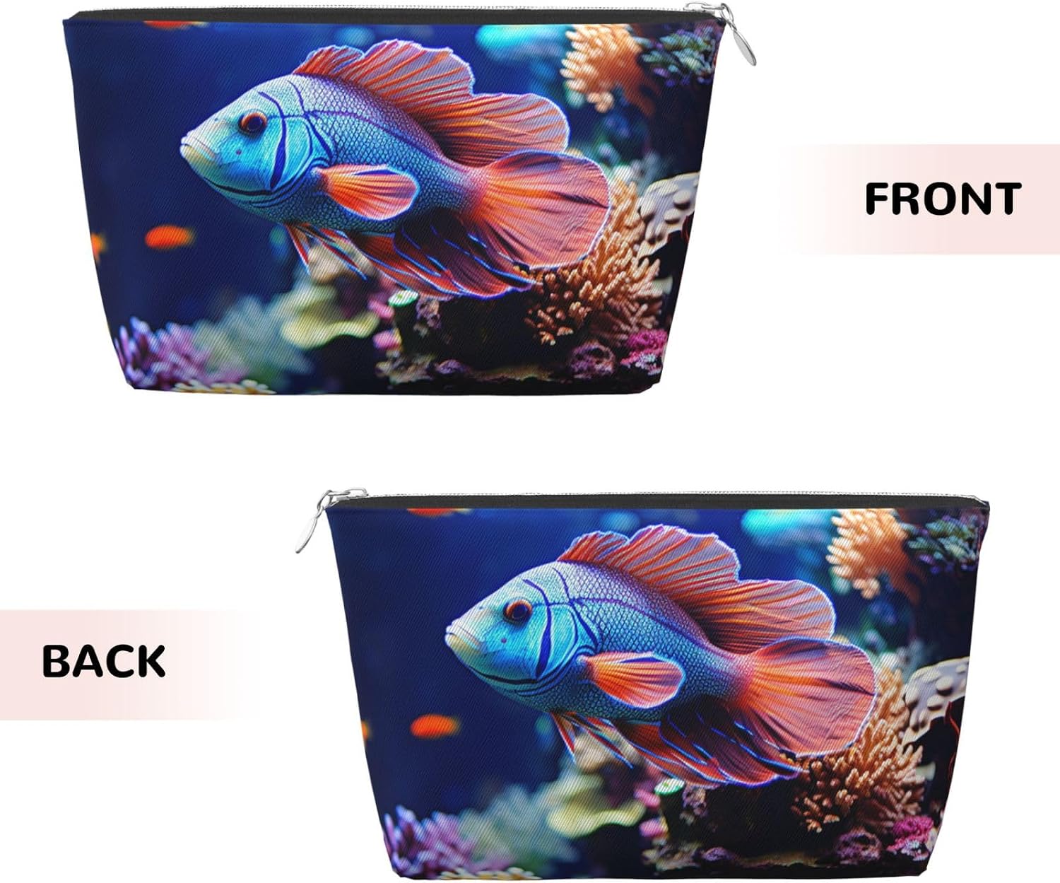Leather Makeup Bag for Women Travel Toiletry Bag Coral Reef Fish Aquarium Cosmetic Bag Large Makeup Pouch with Zipper, Silver, One Size image 2