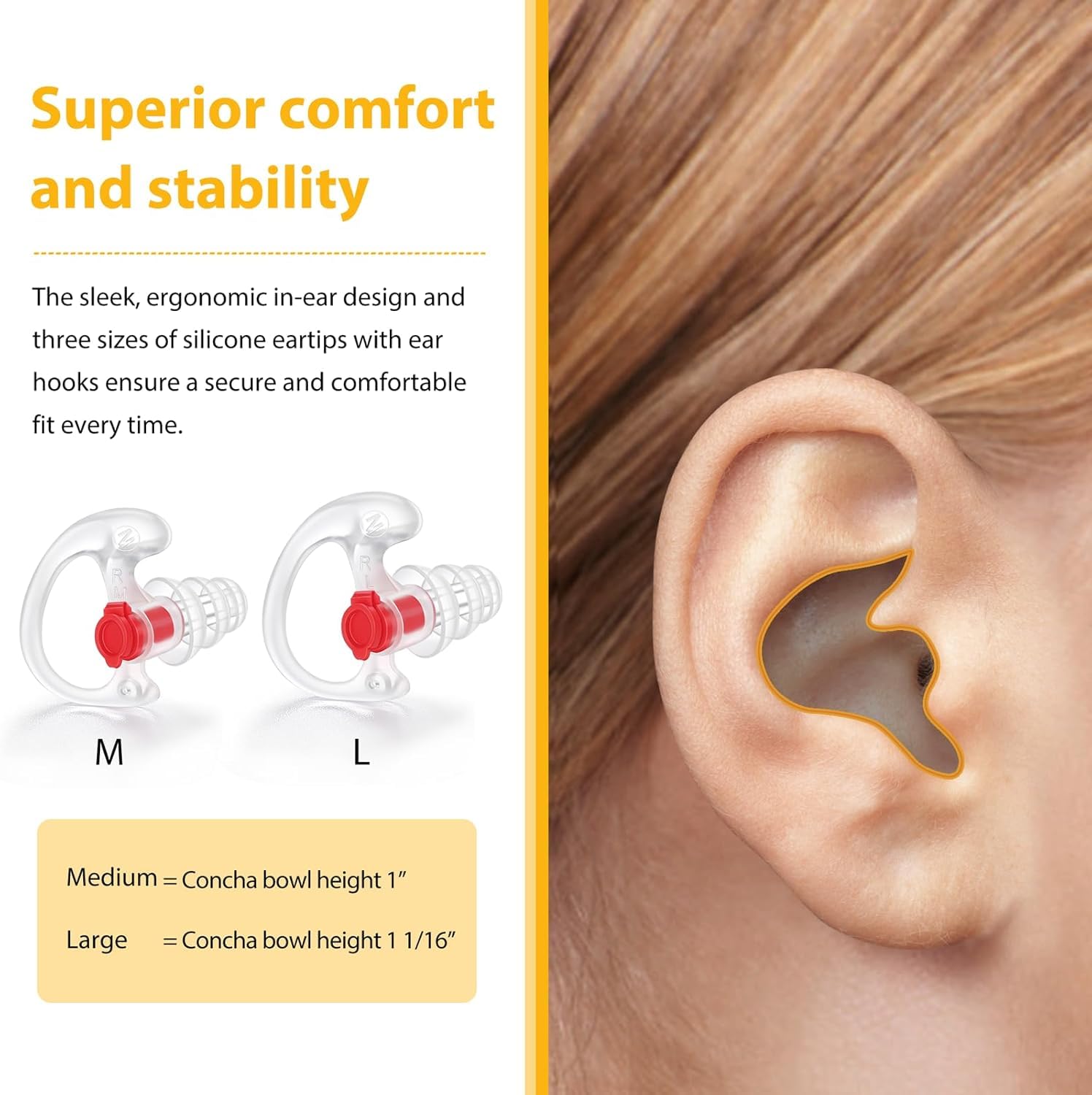 Zeadio Auriculares de triple brida, suaves y cómodos tapones de silicona filtrada de ruido, transparente, mediano, par de 12