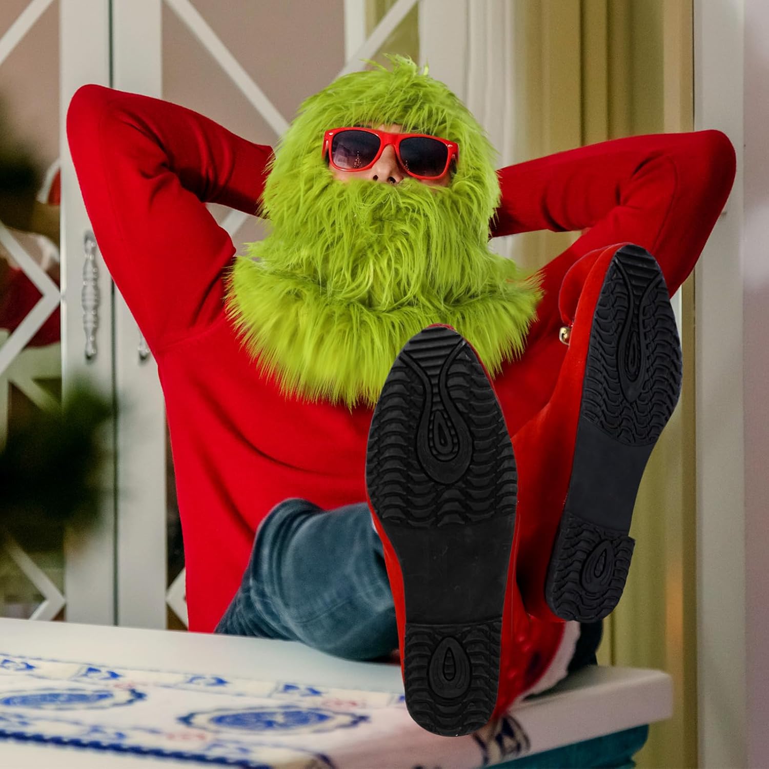 Christmas Costume Shoes Red Velvet Shoes with Jingle Bells Xmas Costume for Men or Women Holiday Party