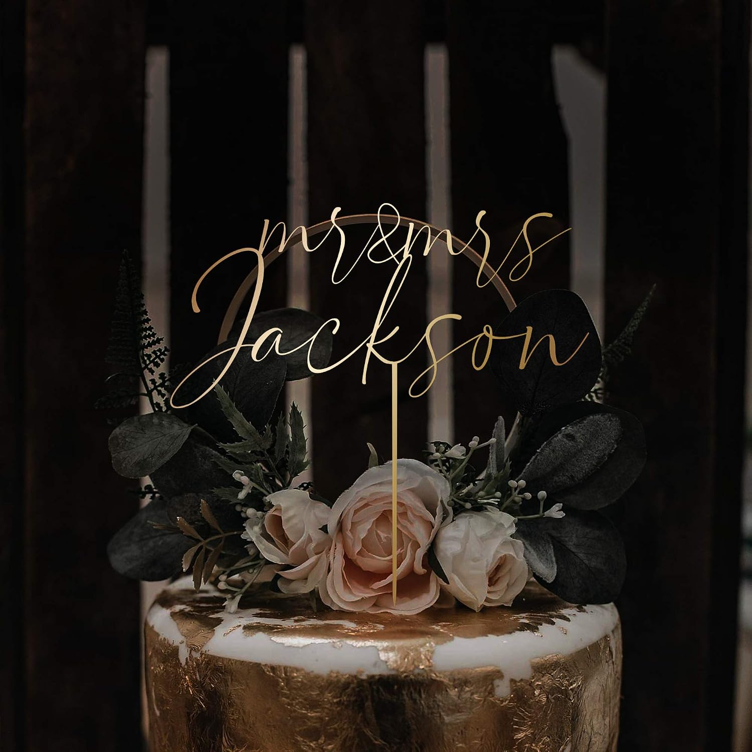 LUXTOMI - Personalized Wedding Cake Topper - Custom Cake Topper for Your Anniversary (Style 1, Metallic Gold Both Sides)