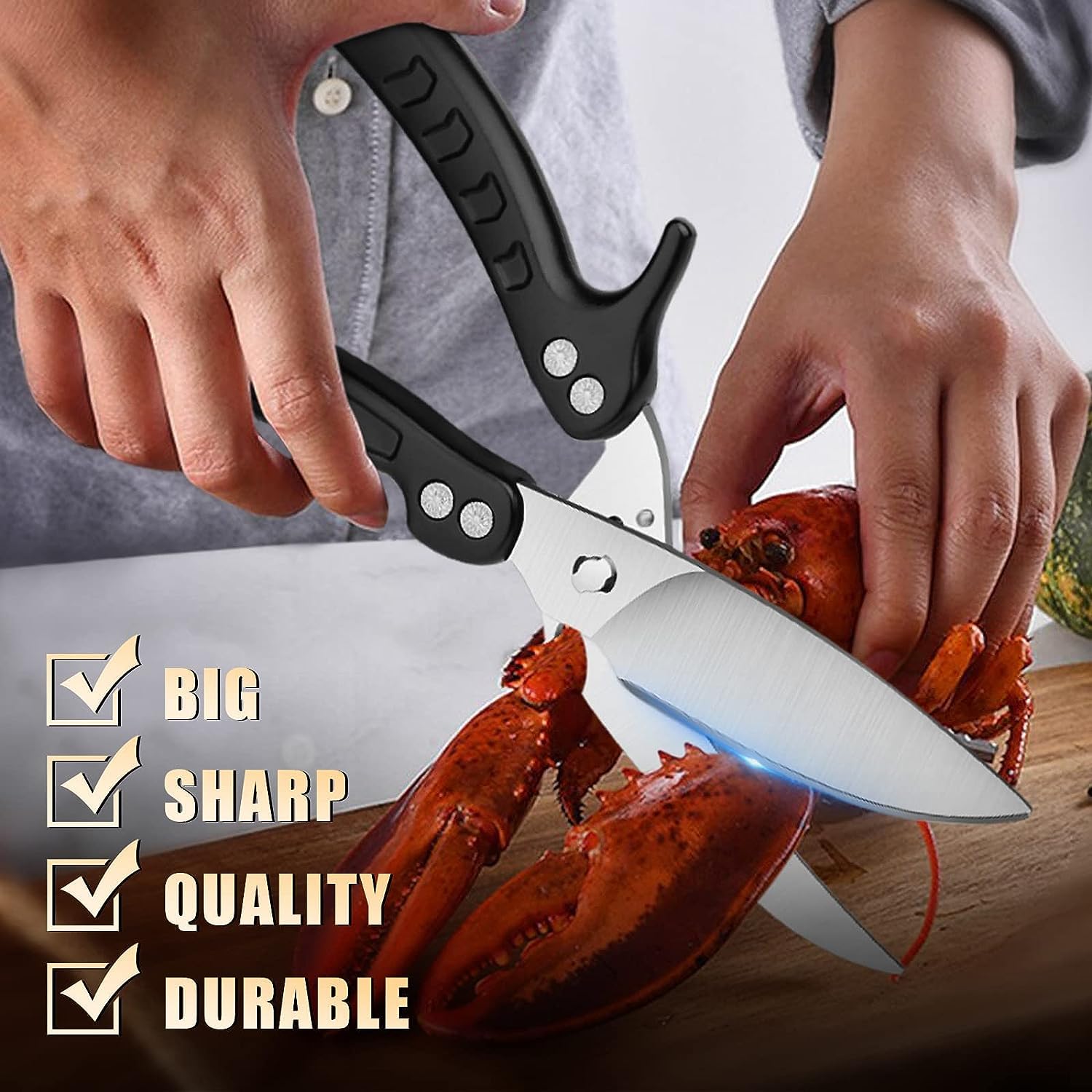 DRAGON RIOT Poultry Shears - Heavy Duty Black Kitchen Scissors, Meat Cooking Scissors, Dishwasher Safe for Chicken Fish, Meat - Image 3
