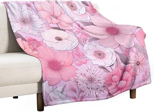 Miniatura 19 de Manta moderna de color rosa pastel y flores, manta retro de flores para cama, manta de 60 x 80 pulgadas, súper suave y acogedora para sofá,