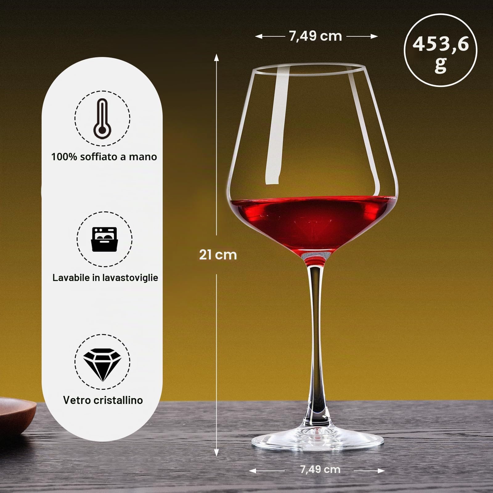 PARACITY Set di 2 Bicchieri da Vino in Cristallo Soffiato a Mano - per Vino Bianco e Rosso, Bordeaux - 473 ml