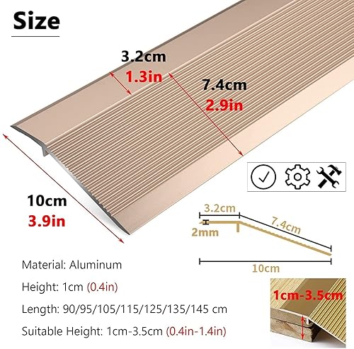 Miniatura 2 de Tira de transición de piso de metal de 35 a 59 pulgadas para pisos irregulares de puerta, tiras de transición de aluminio para alfombra a azulejos,