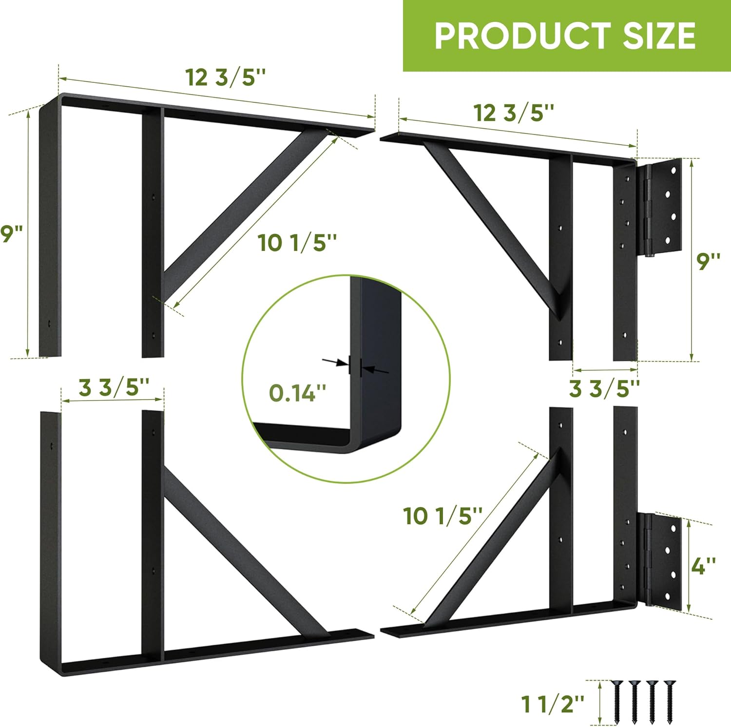 BarnSmith Heavy Duty Anti-Sag Gate Hardware Kit - Steel Brackets with Welded Hinges for Wooden Fence, Driveway, Corral Gates - Fence Gate Kit, Gate Hinges (Door Not Included)