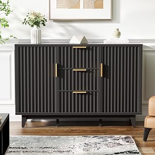 FiveWillowise 47.2" Fluted Buffet Cabinet with 3 Drawers & 2 Doors - Modern Mid-Century Sideboard TV Stand for Living Room, Kitchen