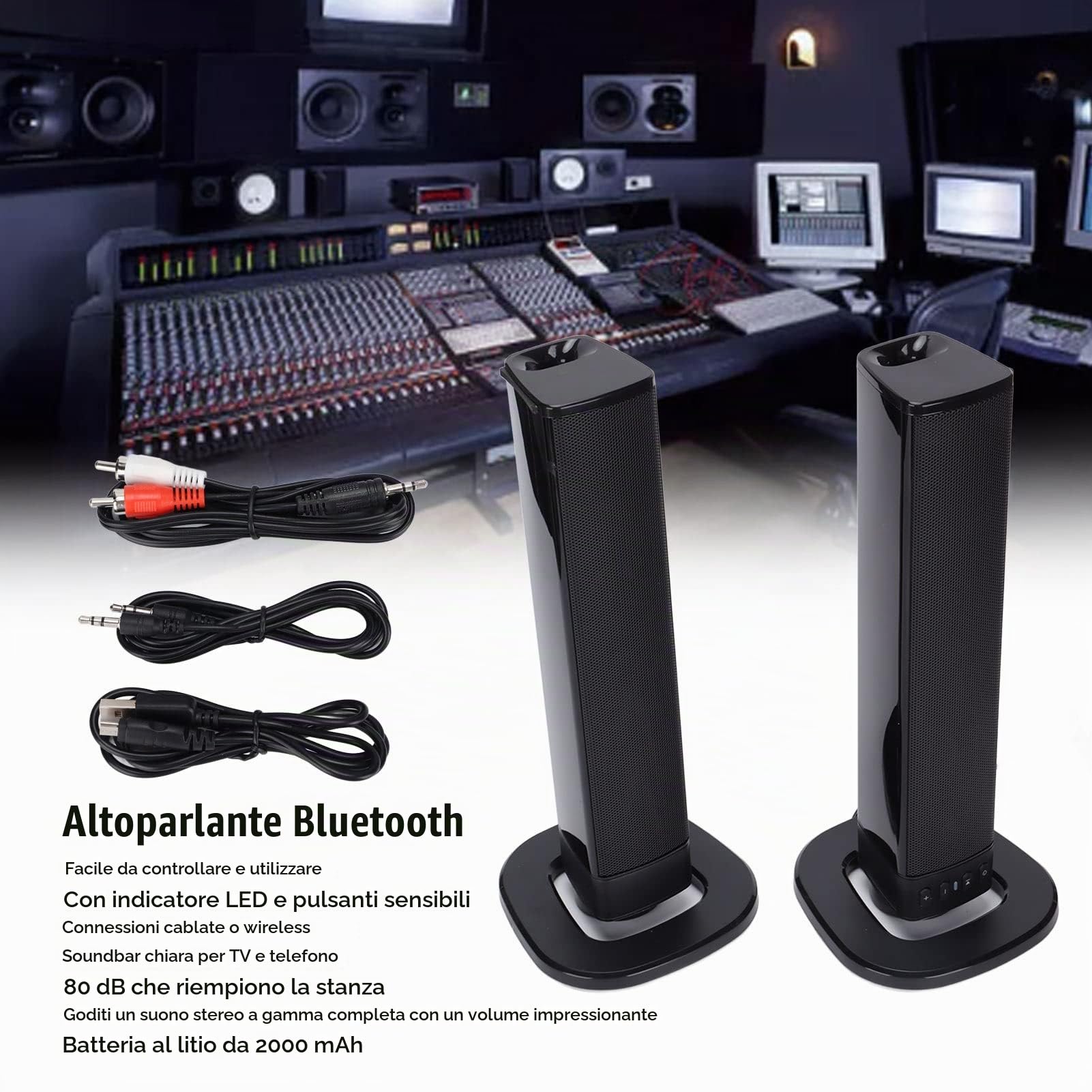 Altoparlante da Pavimento per Home Theater, BS‑36 Soundbar TV Bluetooth Cablato Senza Fili Altoparlante a Torre Bluetooth da Pavimento Separabile, con Indicatore LED, Ricaricabile, per Computer TV
