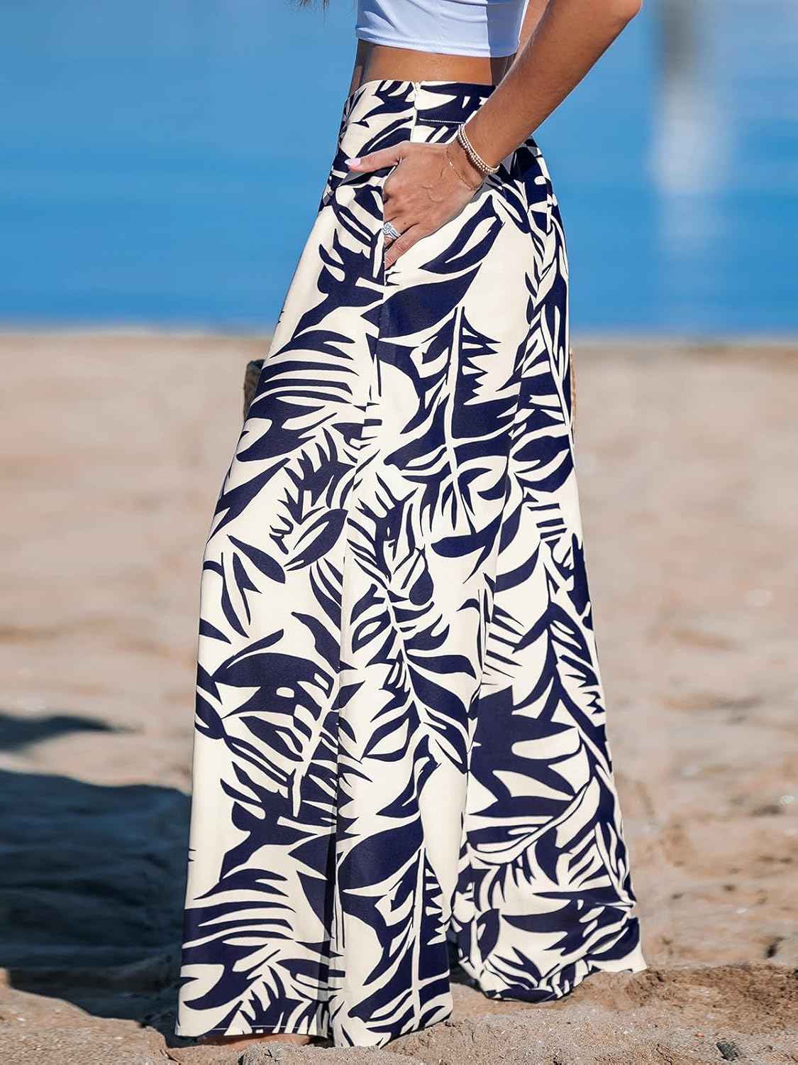 CUPSHE Women Wide Leg Beach Pants Tropical Floral Plus Size Pants with Pockets Vacation Casual Dressy - Image 4