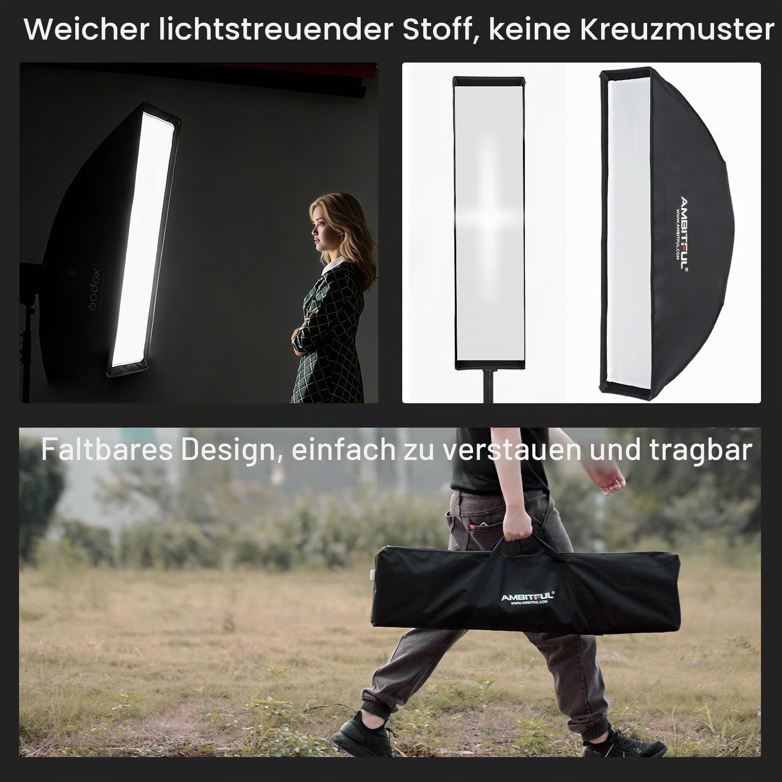 AMBITFUL 2PCS 30x120cm 12"x47" Beehive Honeycomb Grid Strip Softbox Bowens Mount for Studio Flash