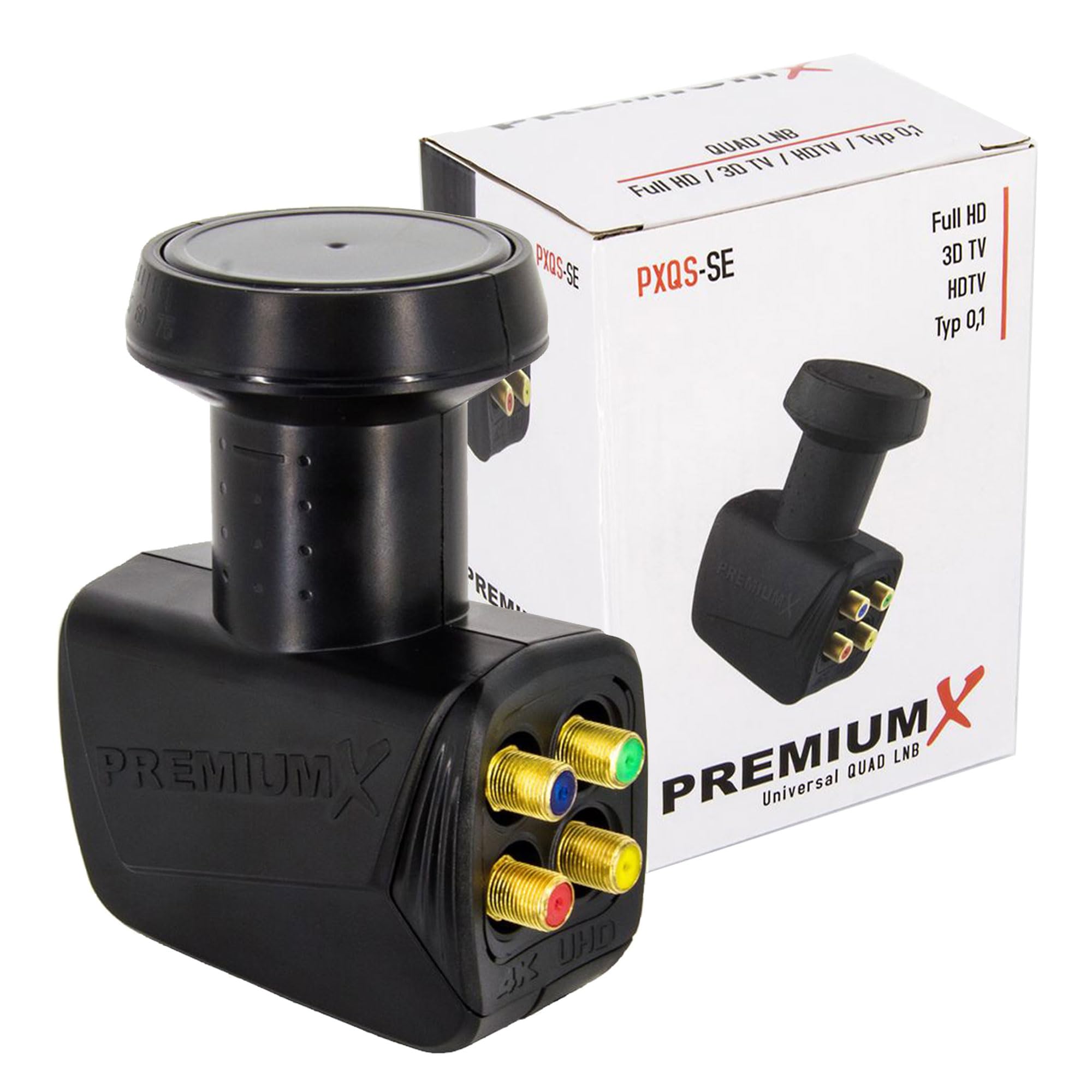 PremiumX Quad LNB - 4 Participants Black Digital with Weather Protection SAT DVB-S2 Full HD HDTV 4K