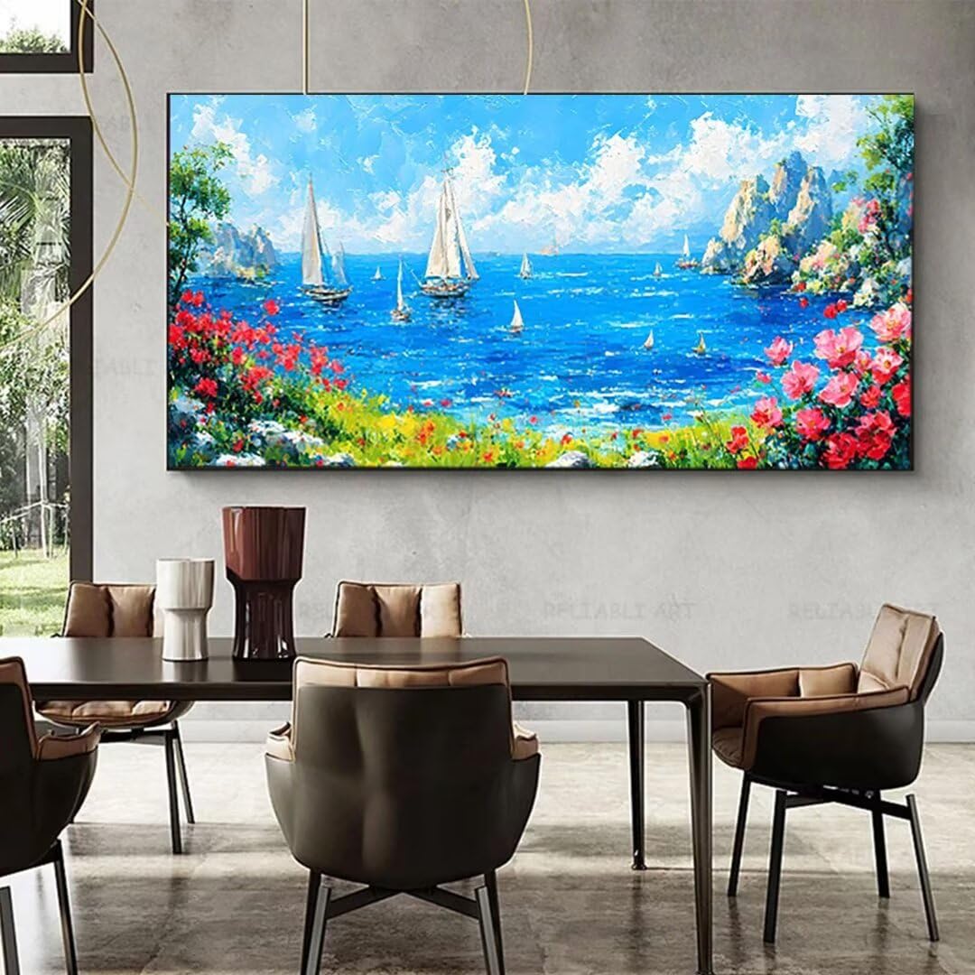 Wanziho Malen Nach Zahlen Erwachsene Meer Paint by Numbers, DIY Malen Nach Zahlen Blume, mit Pinseln und Acrylfarben Handgemalt Ölgemälde Leinwand für Home Decorr, Ohne Rahmen 60x120cm P-n