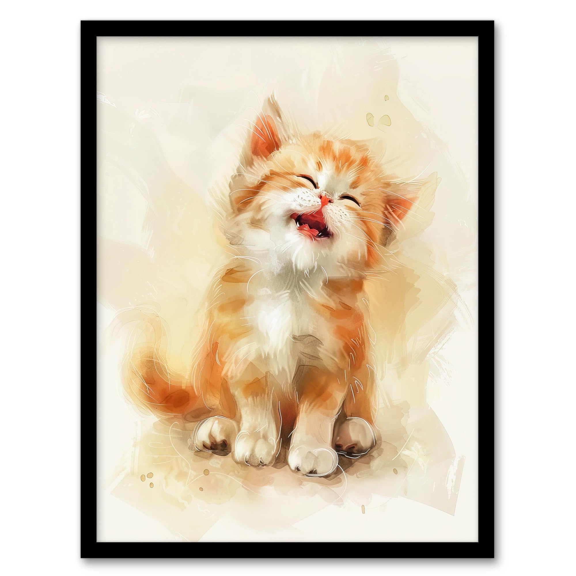 Artery8 Framed Wall Art - Ginger Ragdoll Kitten - Orange - A4 Size