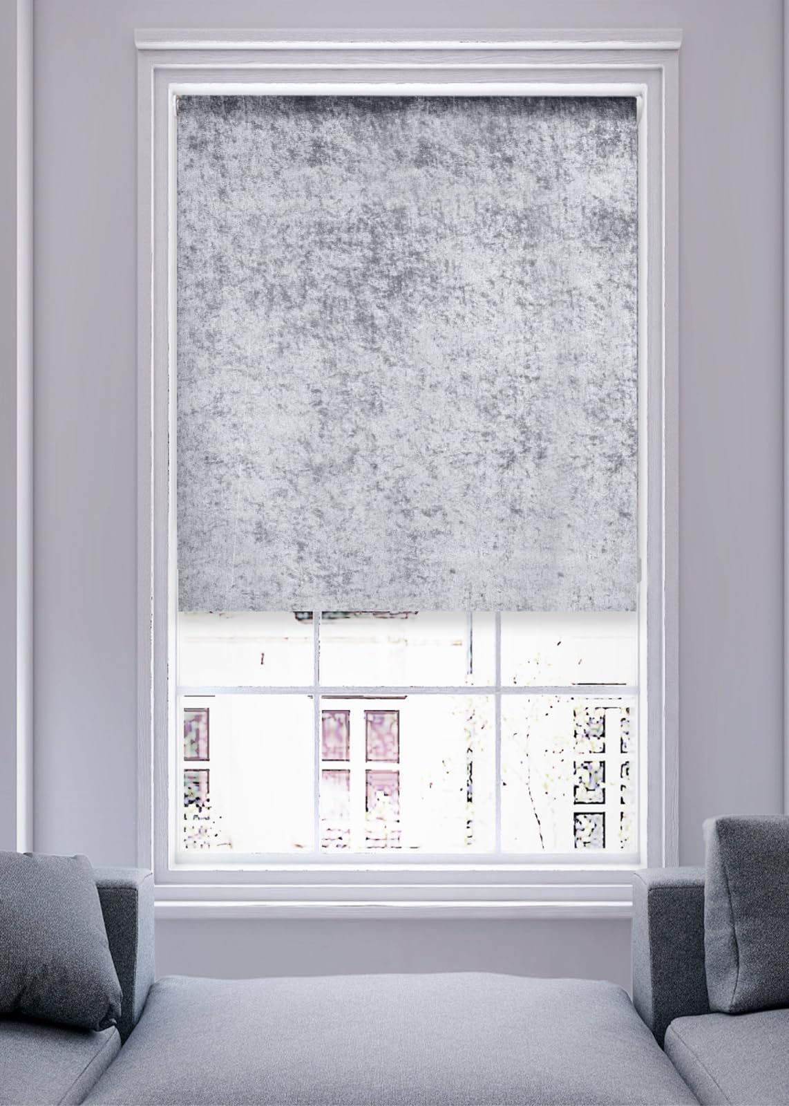 Lister Cartwright Grey Crushed Velvet Roller Blinds For Windows – (60 X165 Cm) - Easy Fit, Cut To Size, Thermal Insulated, Modern Window Blind With Child Safety Fixing