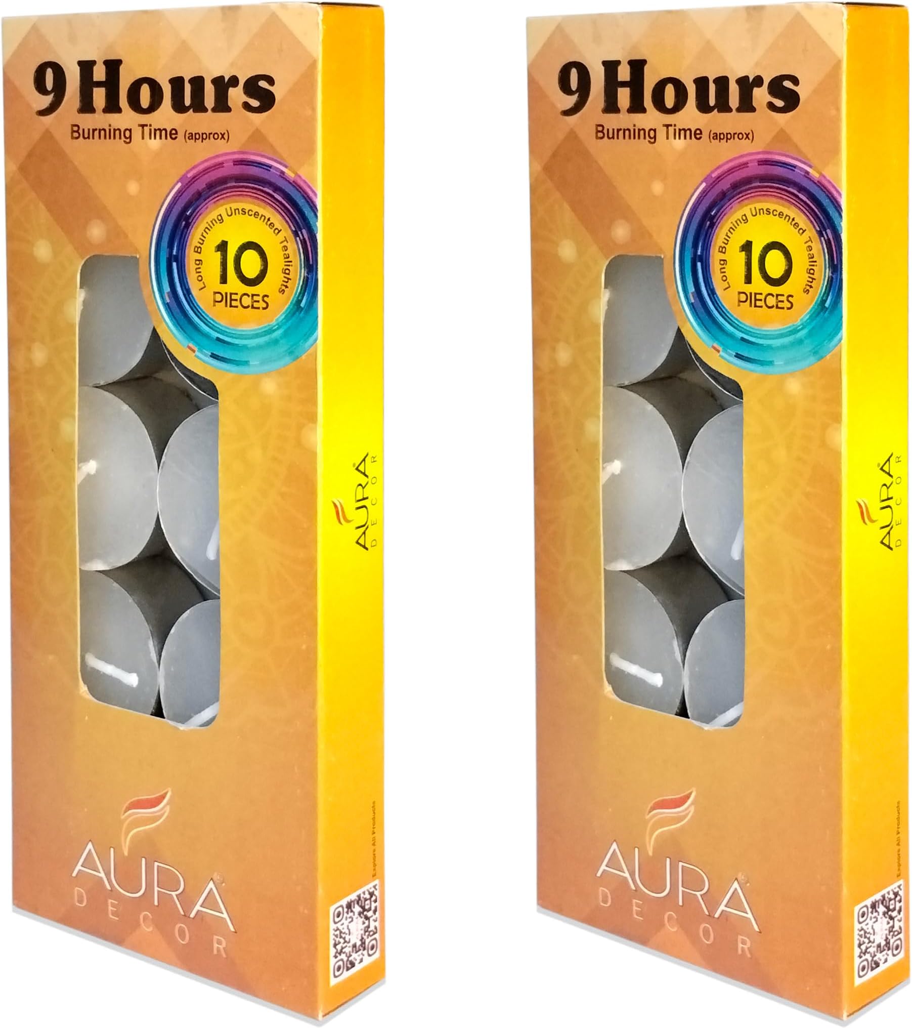 AuraDecor Smokeless Tea Lights Candles 100% Pure Wax, Unscented, 9 Hours Burning time, White Unscented Tea Light Candles (Pack of 20)
