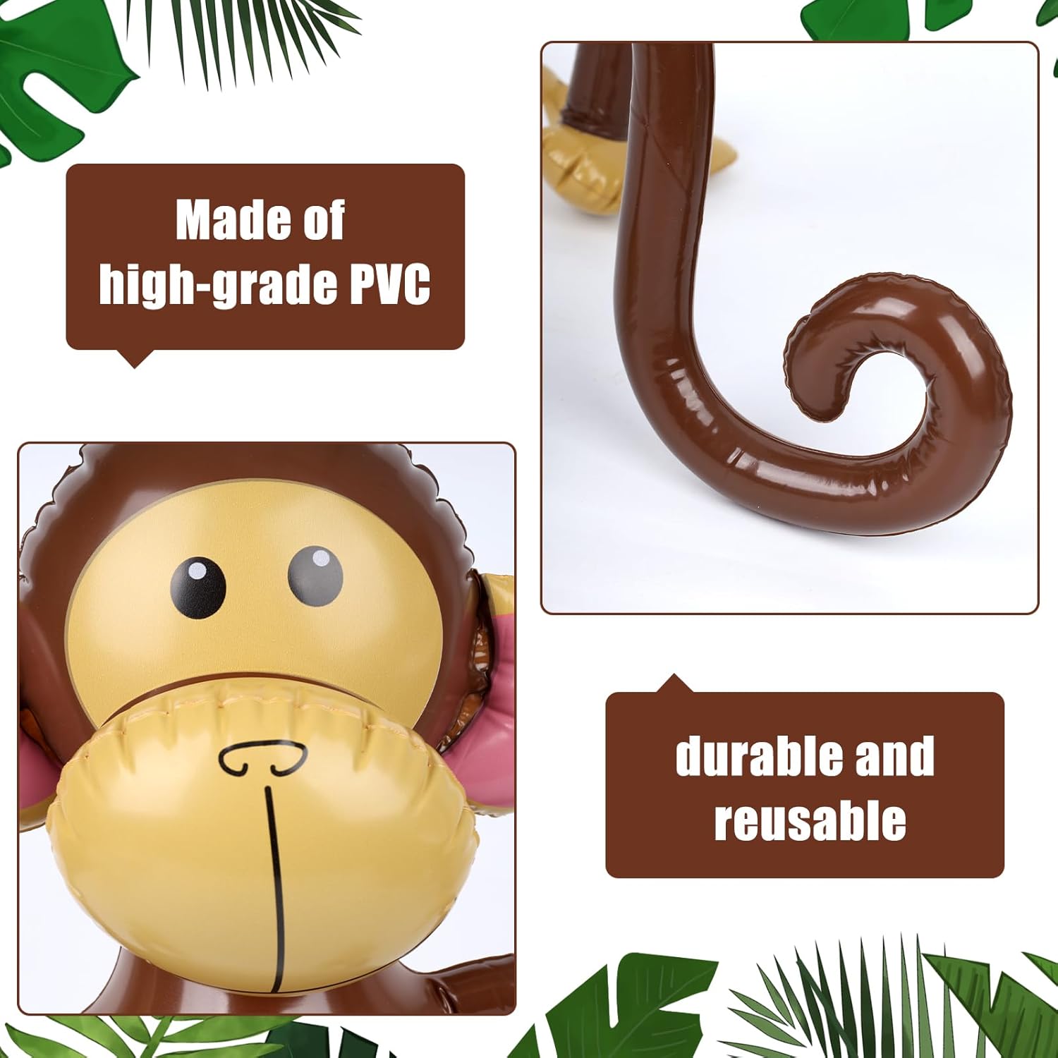 Set of 3 FUTUREPLUSX 3 PCS Inflatable Monkeys, Jungle Animal Balloons Jungle Themed Birthday Party Decorations Baby Shower Party Supplies