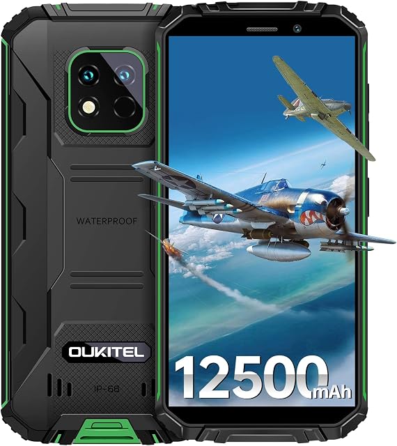 OUKITEL Rugged Phone WP18, 12500mAh Android 11 4G Dual SIM Rugged Smartphone, 5.93 Inches 4GB+32GB 1024GB Expansion 13MP Dual Rear Cameras IP68 Waterproof Mobile Phones Face ID GPS OTG, Green