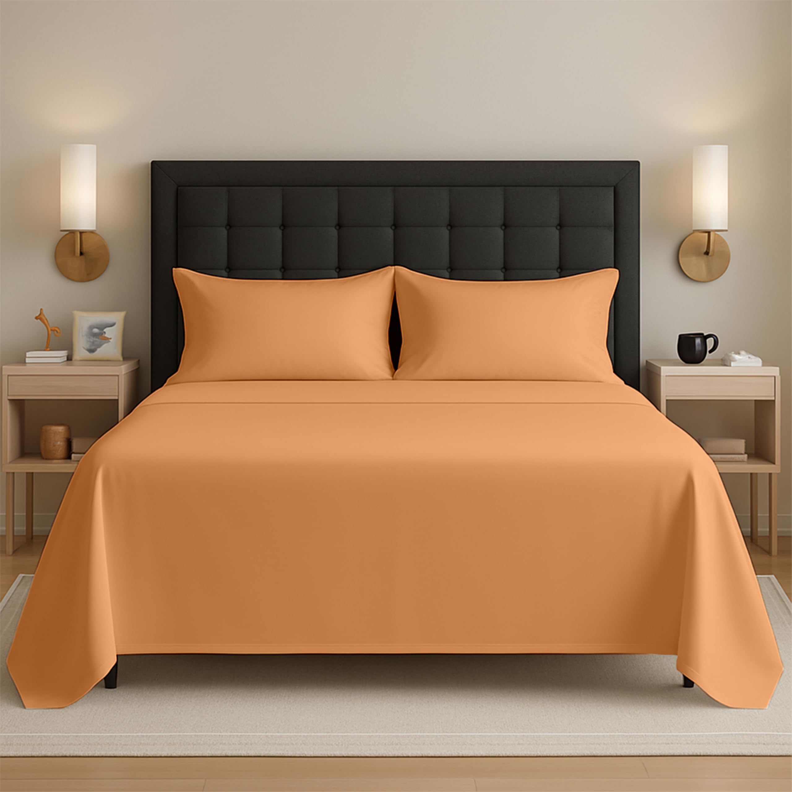 Egypto Peach Easy Care Super King Flat Sheet – Breathable & Hypoallergic Flat Sheets – Shrinkage & Fade Resistant Flat Bed Sheet