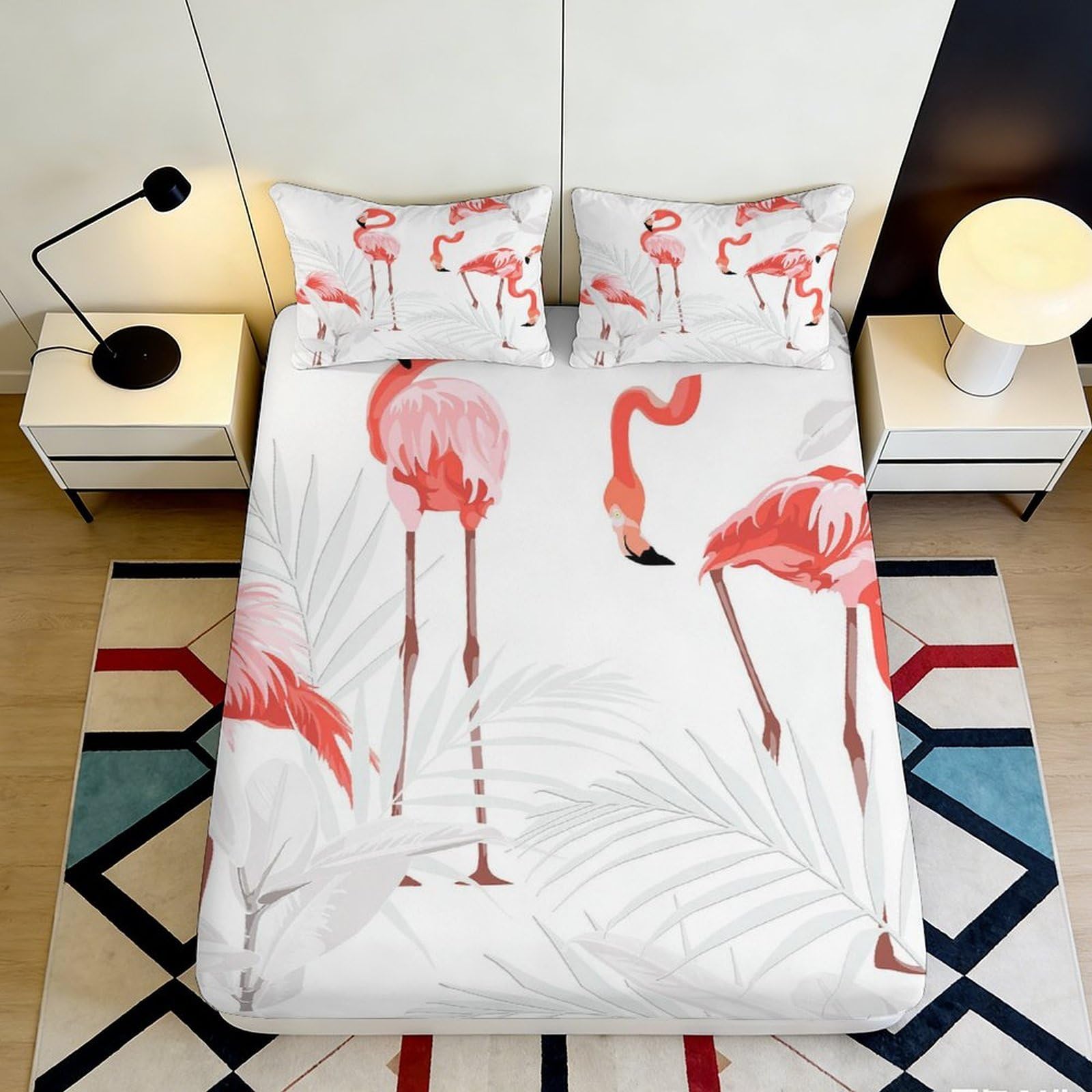 3D Printed Flamingo Themed Fitted Sheet Microfiber Deep Pocket Elastic Hem Flamingo Mattress Fitted Cover Washable Bedroom 90x200x25cm