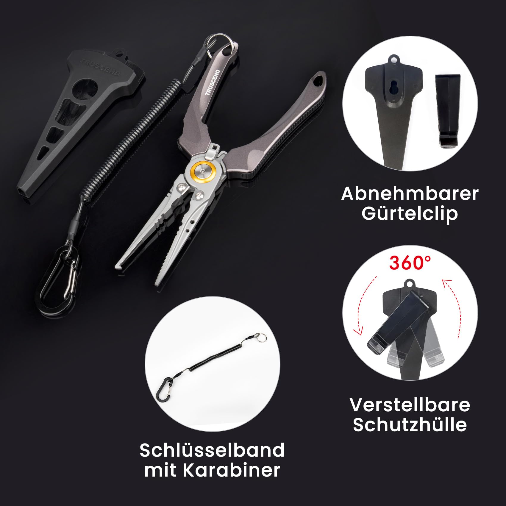 TRUSCEND Angelzange, Haken Lösezange, Hakenlöser Angelzubehör Multifunktionale Angeln Zangen Linie Cutter Angelschere, Aluminium/Edelstahl Angelzange Salzwasser, Angeln Geschenke für Männer