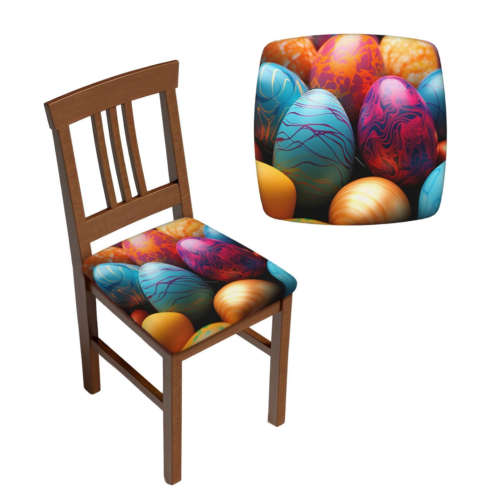 FodPand 6PCS Dining Chair Covers for Dining Room Easter Day Colorful Eggs Chair Seat Cover Stretch Parsons Chair Slipcover Removable Washable Seat Cushion Slipcovers Cover for Kitchen Office