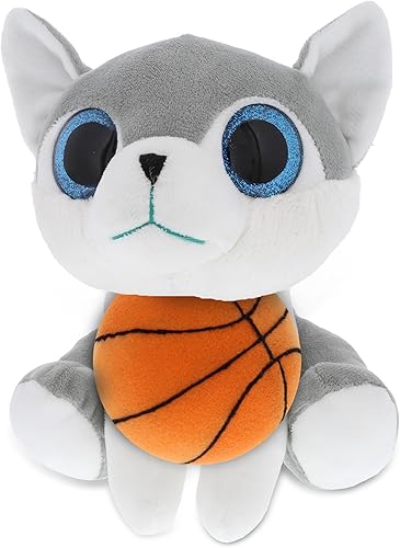 DolliBu Peluche de lobo pequeño con felpa de baloncesto, lobo suave y abrazable, adorable juguete de peluche, juguete de peluche personalizado para