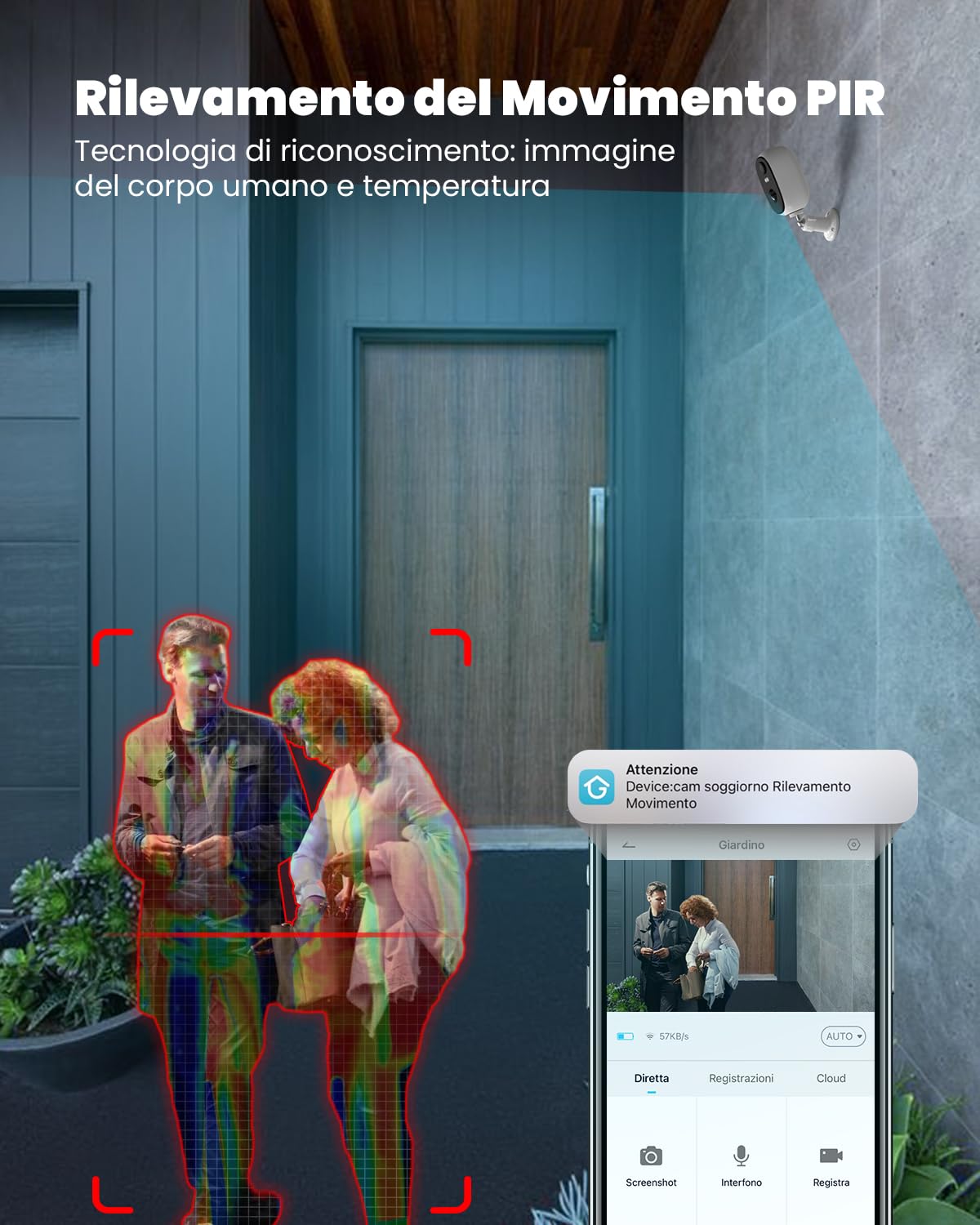 ieGeek 2K Telecamera Wi-Fi Esterno Senza Fili a Batteria, Videocamera Sorveglianza Interno WiFi con Rilevamento Umano PIR, Sirena, 3MP Visione Notturna a Colori, Audio a 2 Vie, SD/Cloud, IP65, 2 pz