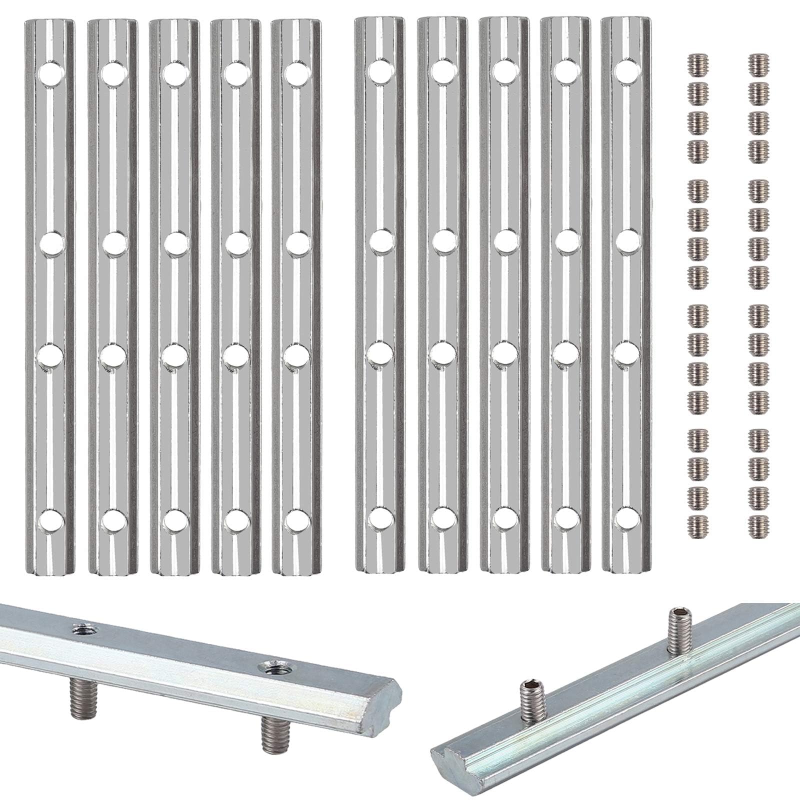 EYPINS 10 szt. 2020 aluminiowe złącza liniowe proste 180 mm złącze wewnętrzne 8 mm uchwyt z płaską płytą z gniazdem T ze śrubami, złącze ocynkowane do profili aluminiowych 2020 2040