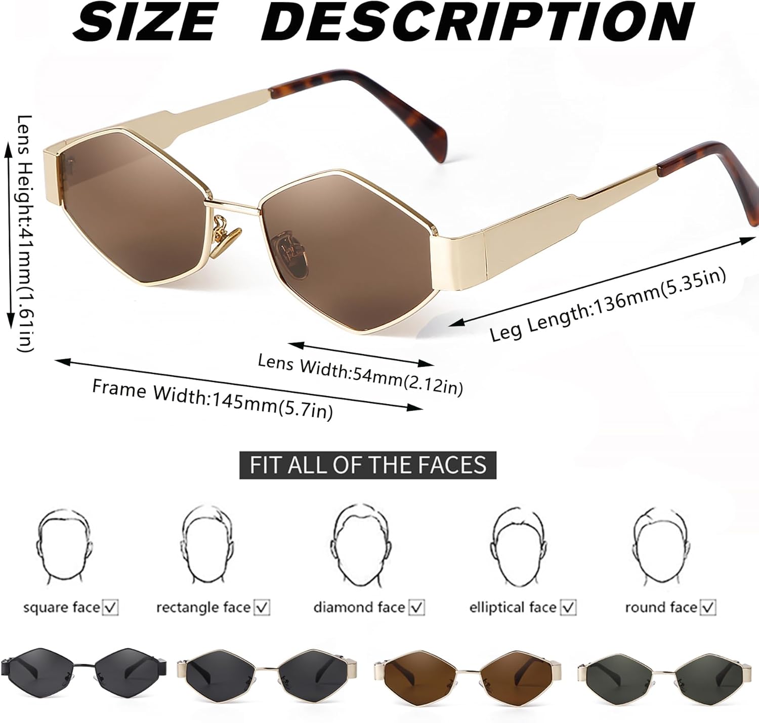 SDINM Trendy Hexagon Sunglasses for Women Retro Gold Metal Geometric Frame Sun Glasses Shades - Image 6