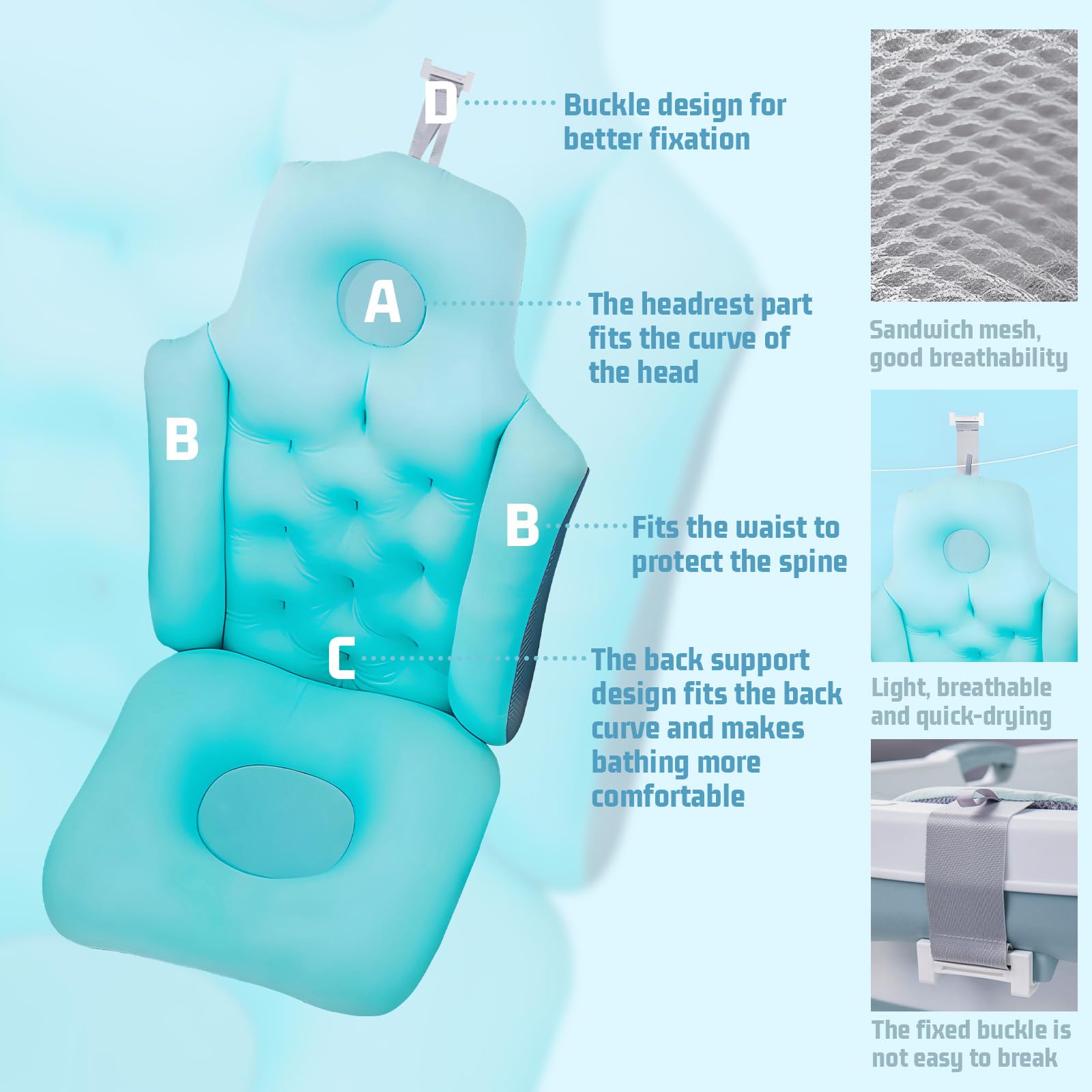 Portable Bathtub with Thermometer,59 Inch Foldable Bathtub for Adults,Soaking Bath Tub with Removable Cushion,Non-Slip Carpet and Cover,Collapsible Tub for Hot Bath, Ice Bath (Blue, 59IN): Blue 59IN