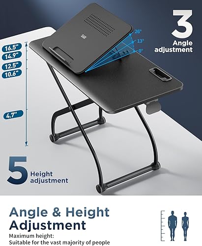 Miniatura 3 de SAIJI Convertidor de metal pequeño para computadora portátil, elevador de escritorio ajustable de 23 pulgadas de altura para mesa, estación de