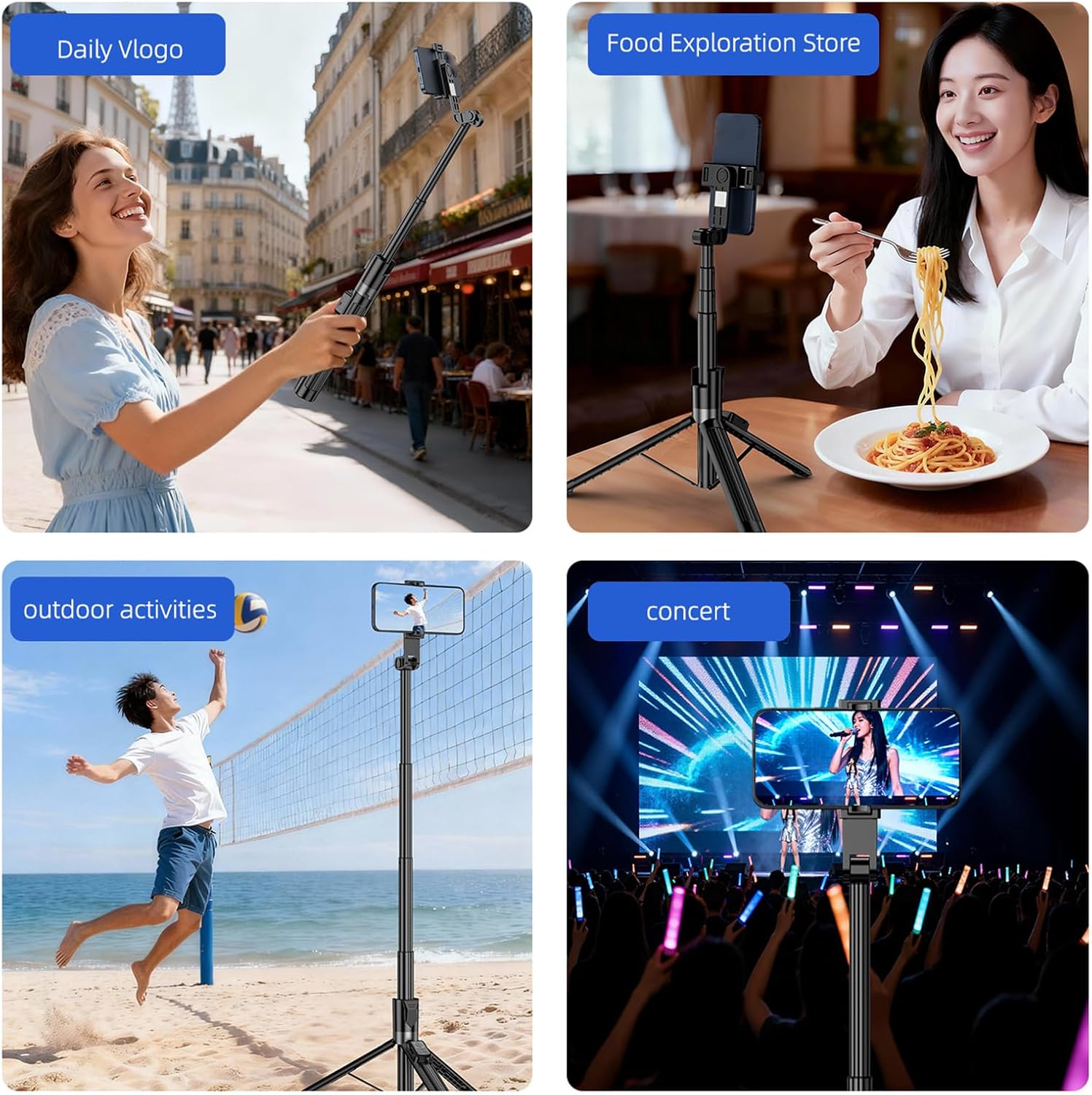 Zyyini 63 Inch Selfie Stick Tripod, Aluminum Extendable Selfie Stick Tripod with Bluetooth Remote and Stand Magnetic Clips, for Travel Vlog Live Streaming