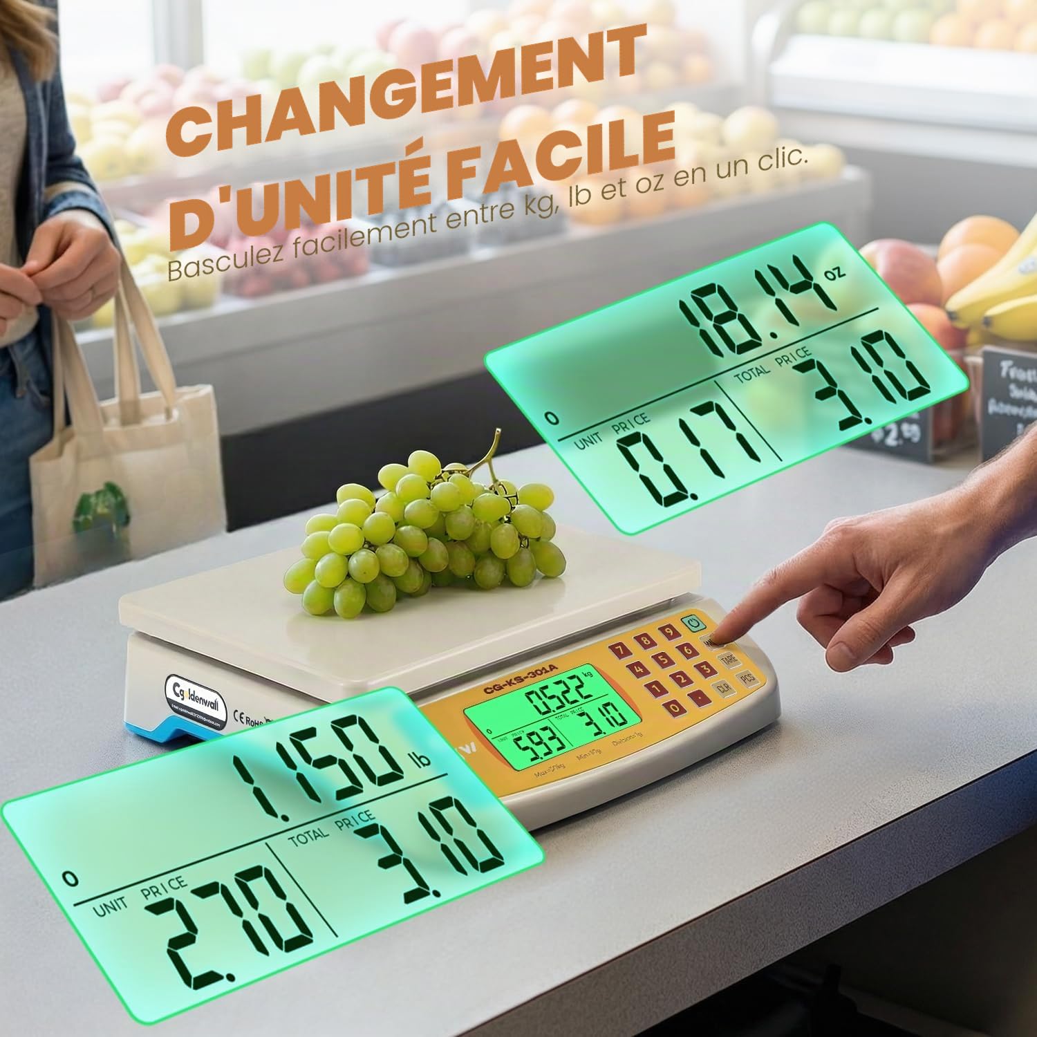 CGOLDENWALL 30kg/1g Balance Cuisine Numérique - KG/LB/OZ, Comptage & Tare