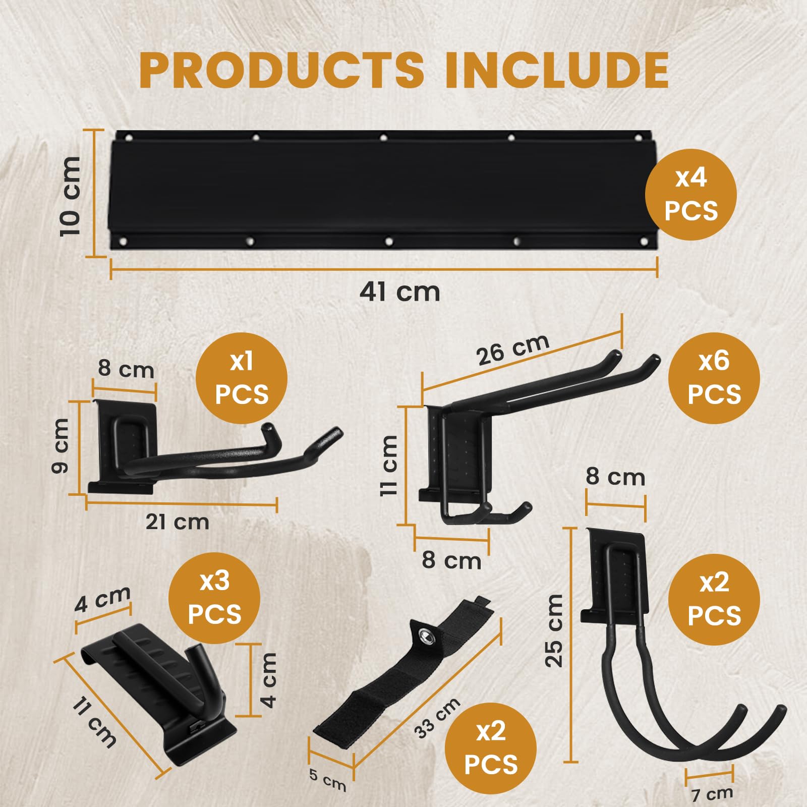 Supporto da parete per scope, porta attrezzi da giardino, supporto da parete per cucina, bagno, ufficio, armadio (162 cm, 4 binari e 12 ganci)